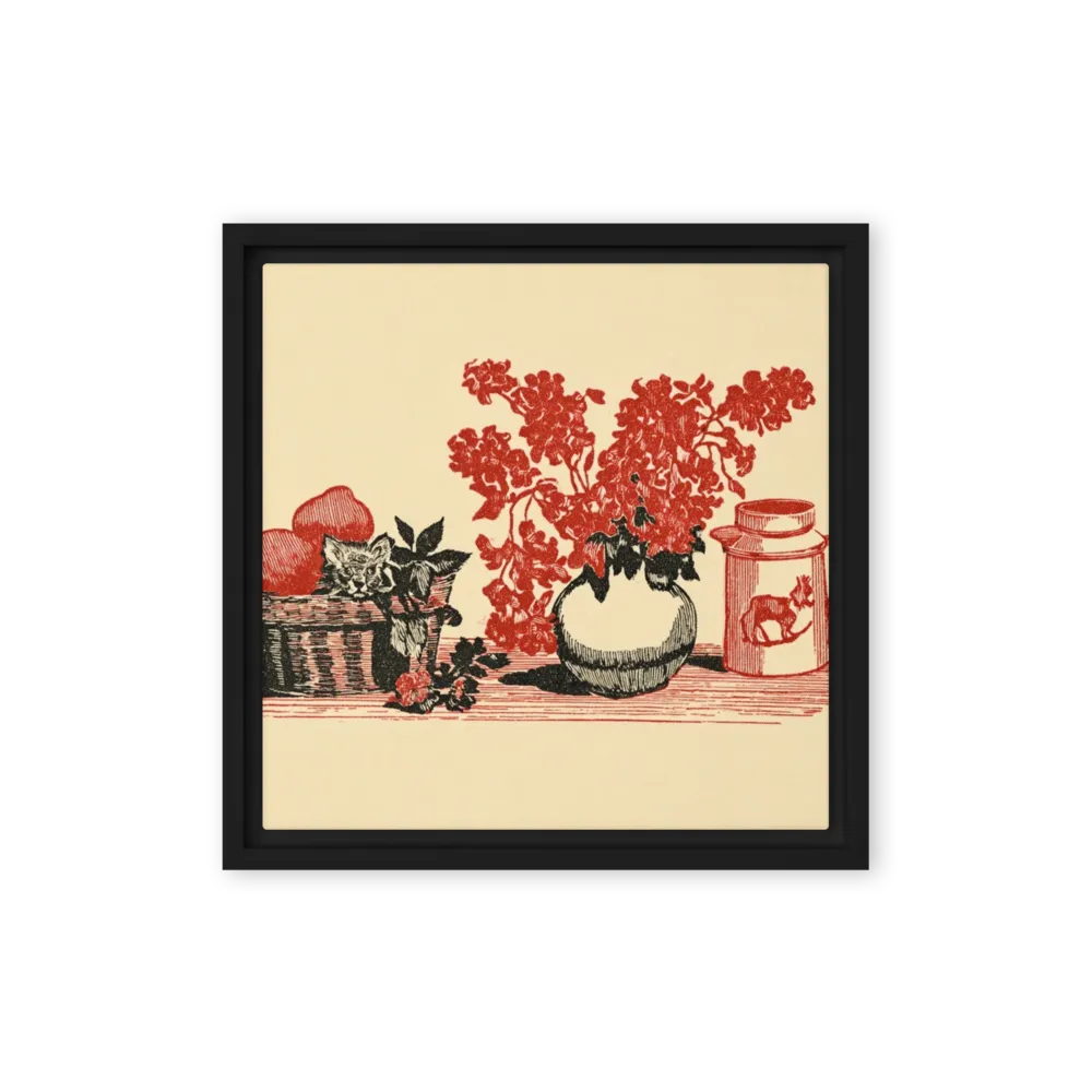 The Kitten's Cozy Still Life 
 Poster with Red oak Frame | 14″x 14″