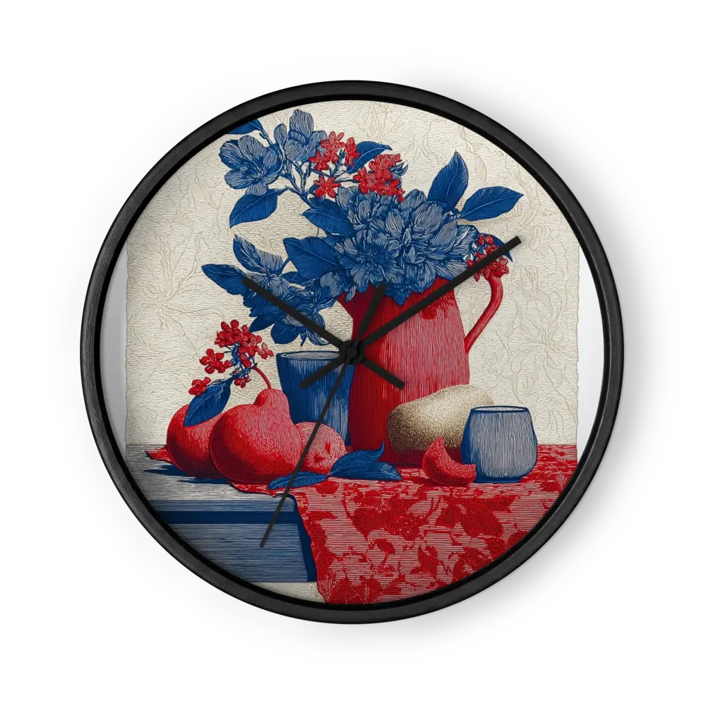 Floral Still Life in Red and Blue | Wall Clock