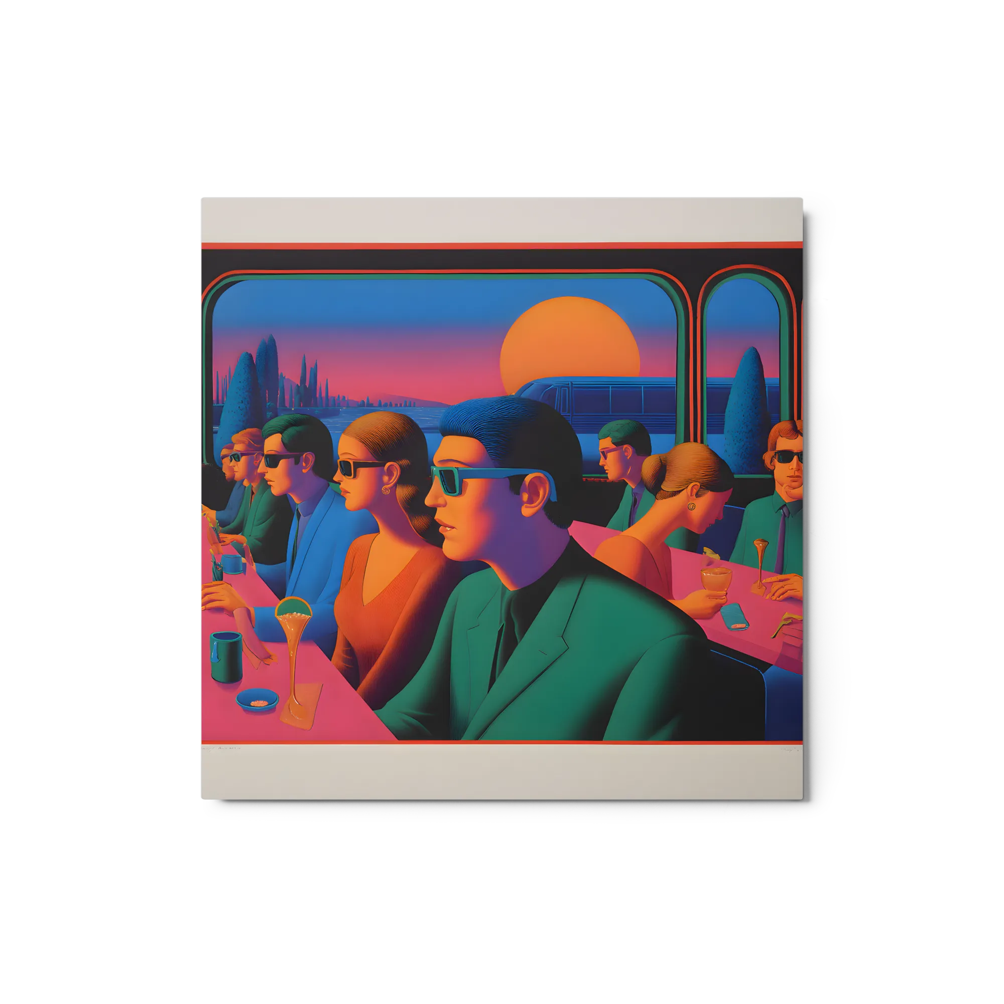 Neon Sunset Diner 
 Metal Print | 12″x 12″