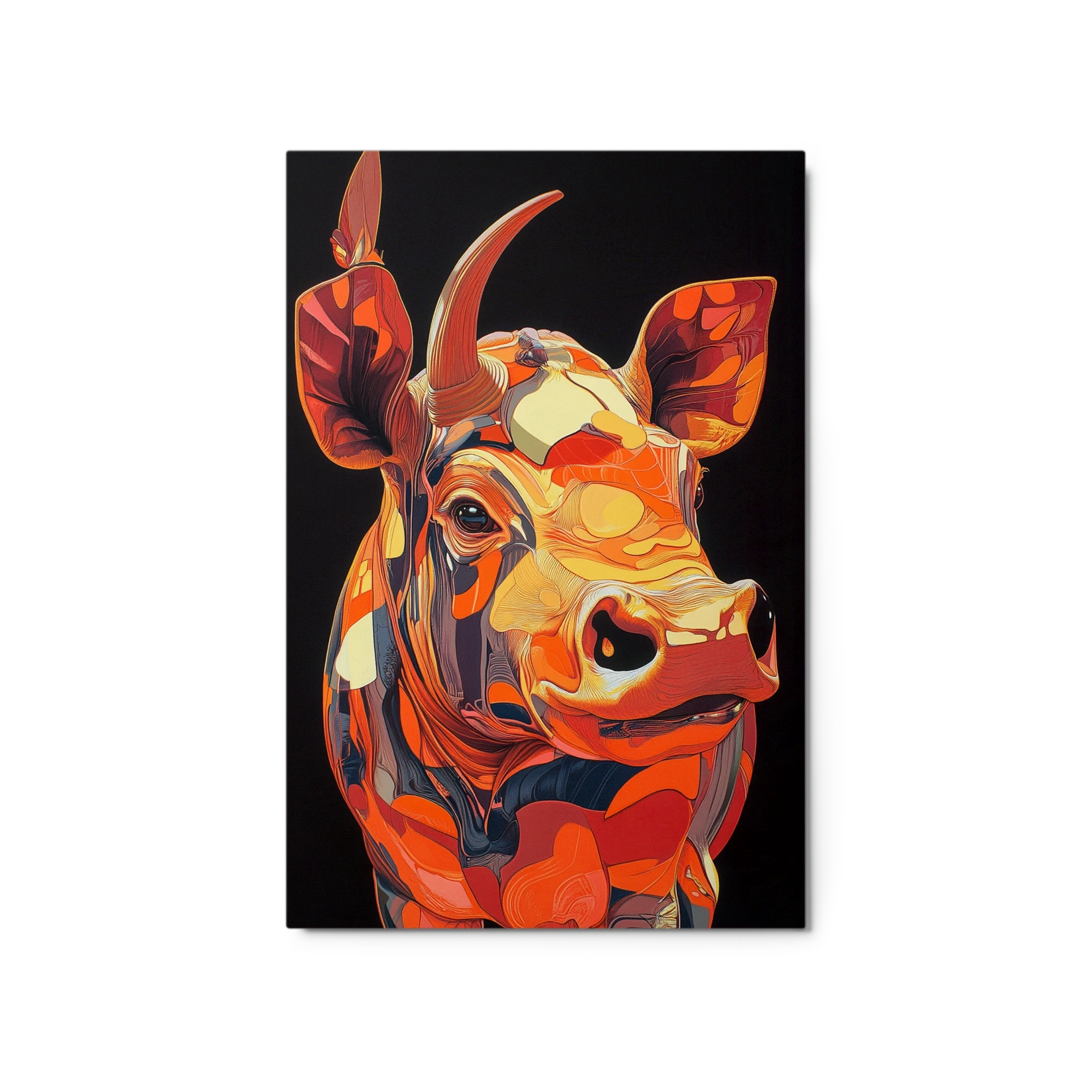 Stylized Cow in Orange and Black