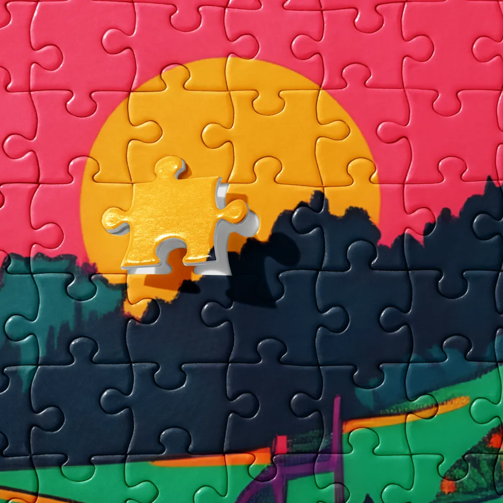 Vivid Sunset Lake 
 Jigsaw Puzzle in Tin Box