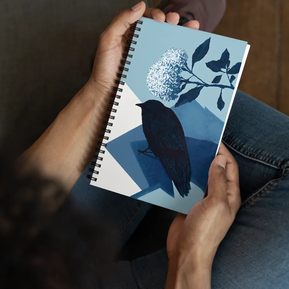 Geometric Blue Bird with Blossoms 
 Spiral Notebook | 140 pages