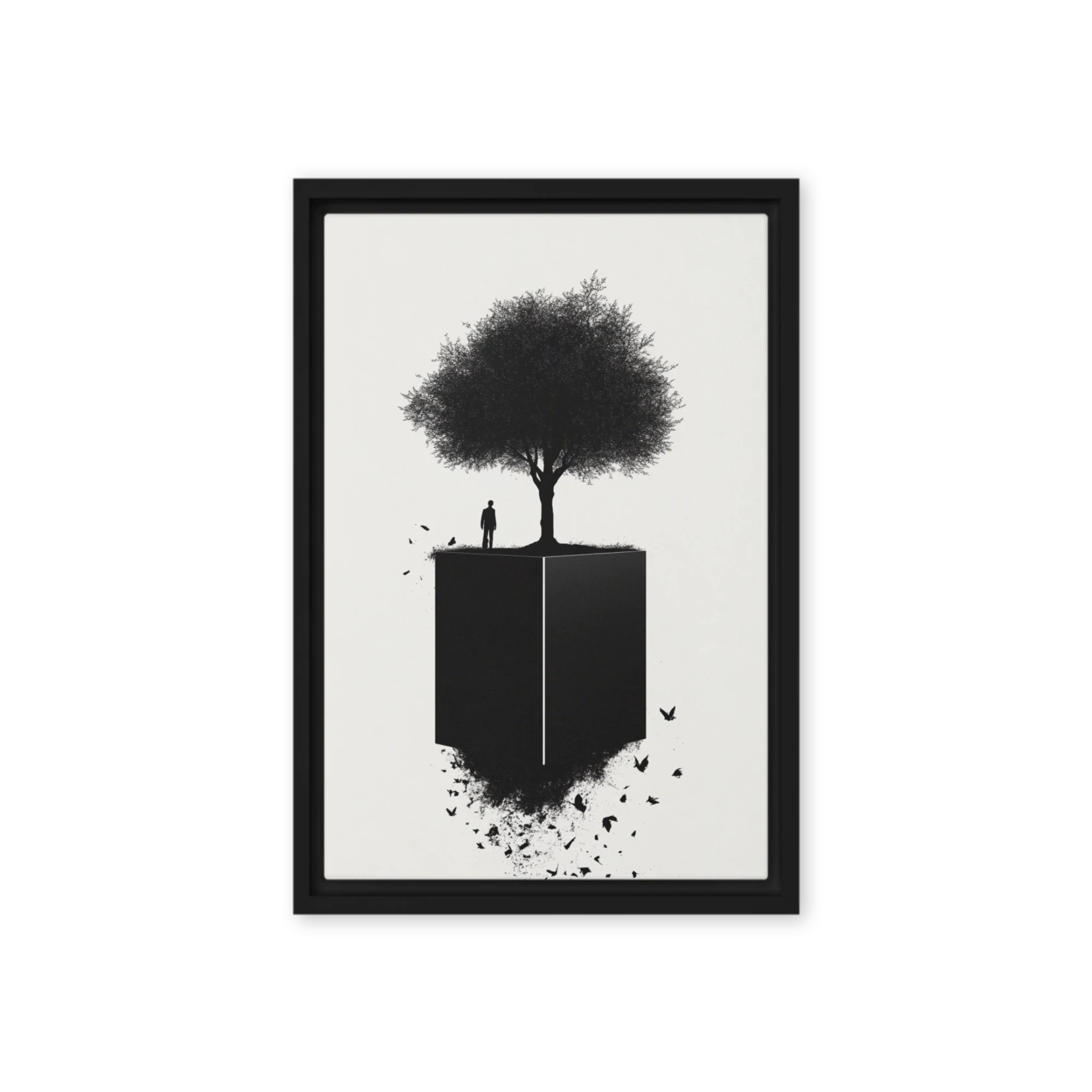 Surreal Tree and Man on Black Cube