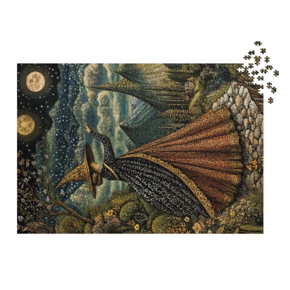 Whimsical Witch in a Starry Landscape | Jigsaw Puzzle (252/520 pieces)
