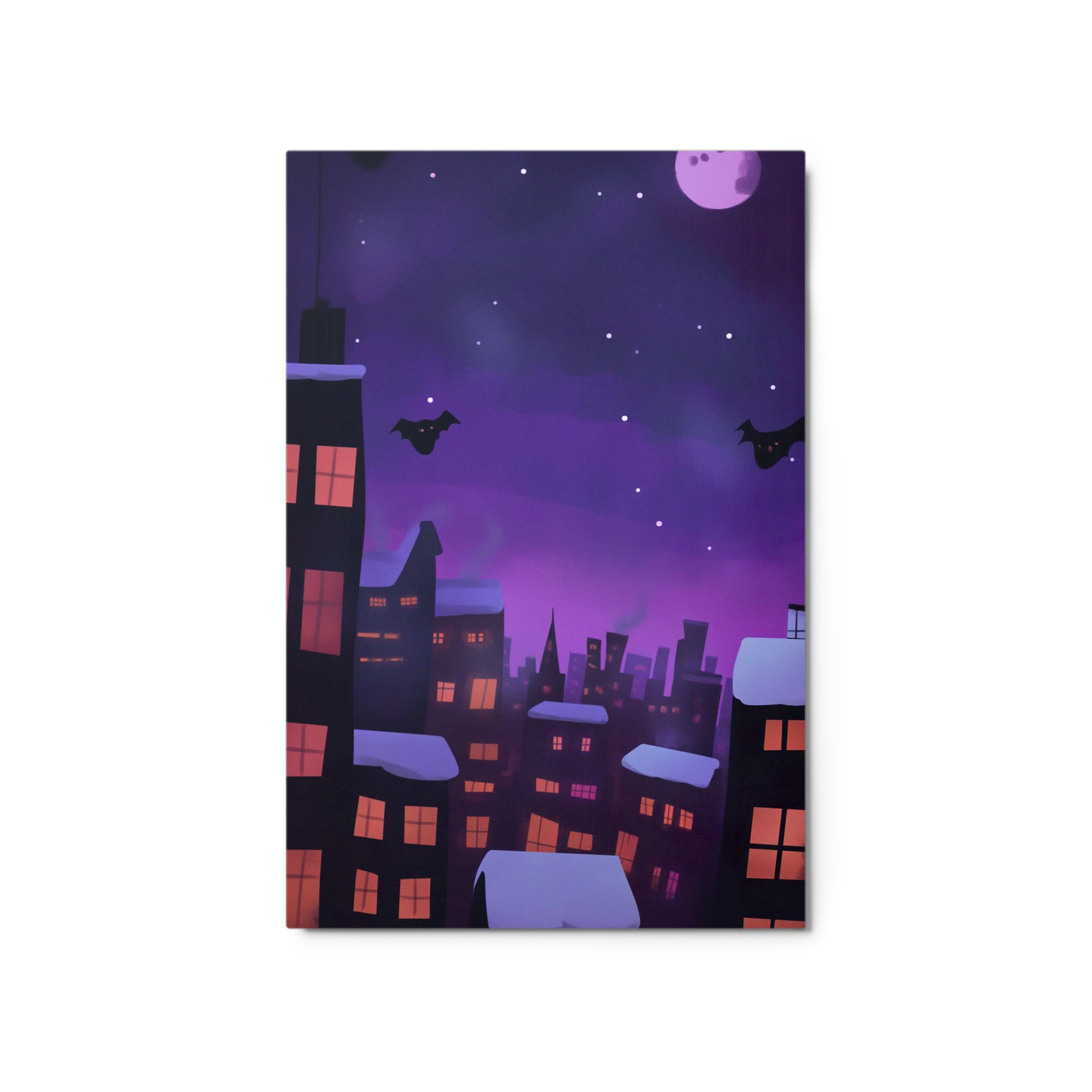 Whimsical Night Cityscape with Bats