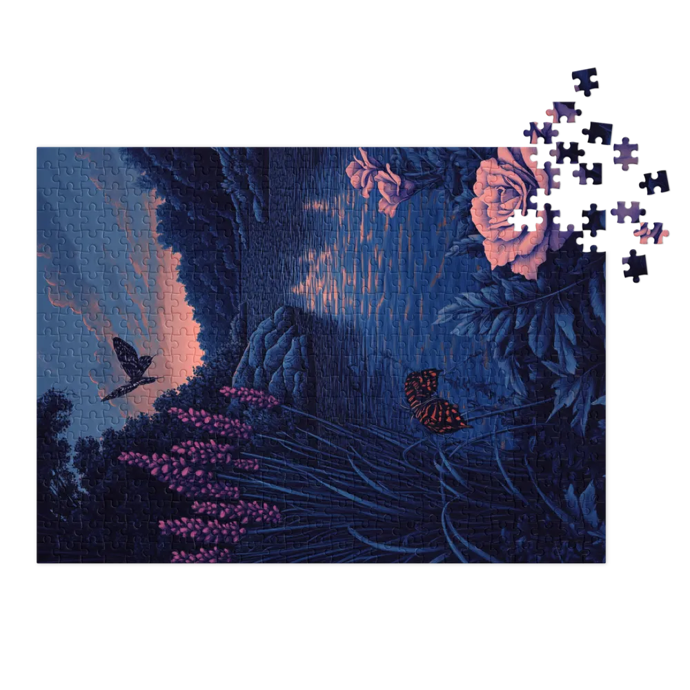 Serene Landscape with Butterflies and Roses