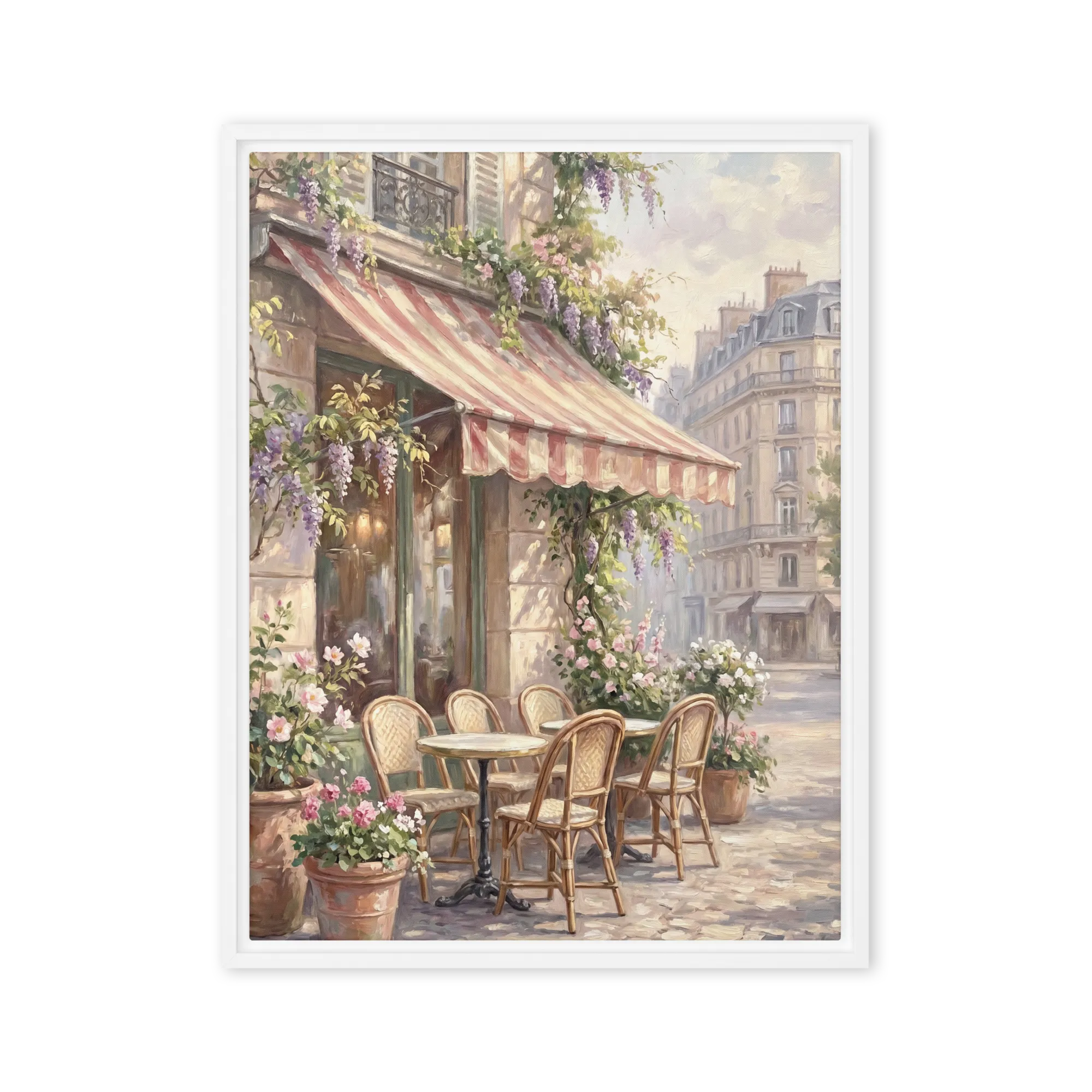 Parisian Cafe Charm 
 Poster with Red oak Frame | 20″x 30″