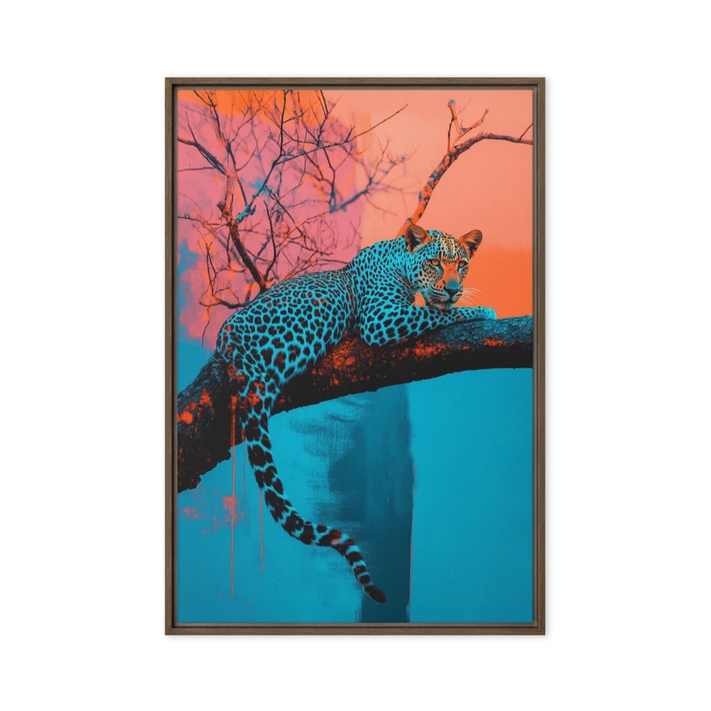 Surreal Leopard on Colorful Tree Branch
