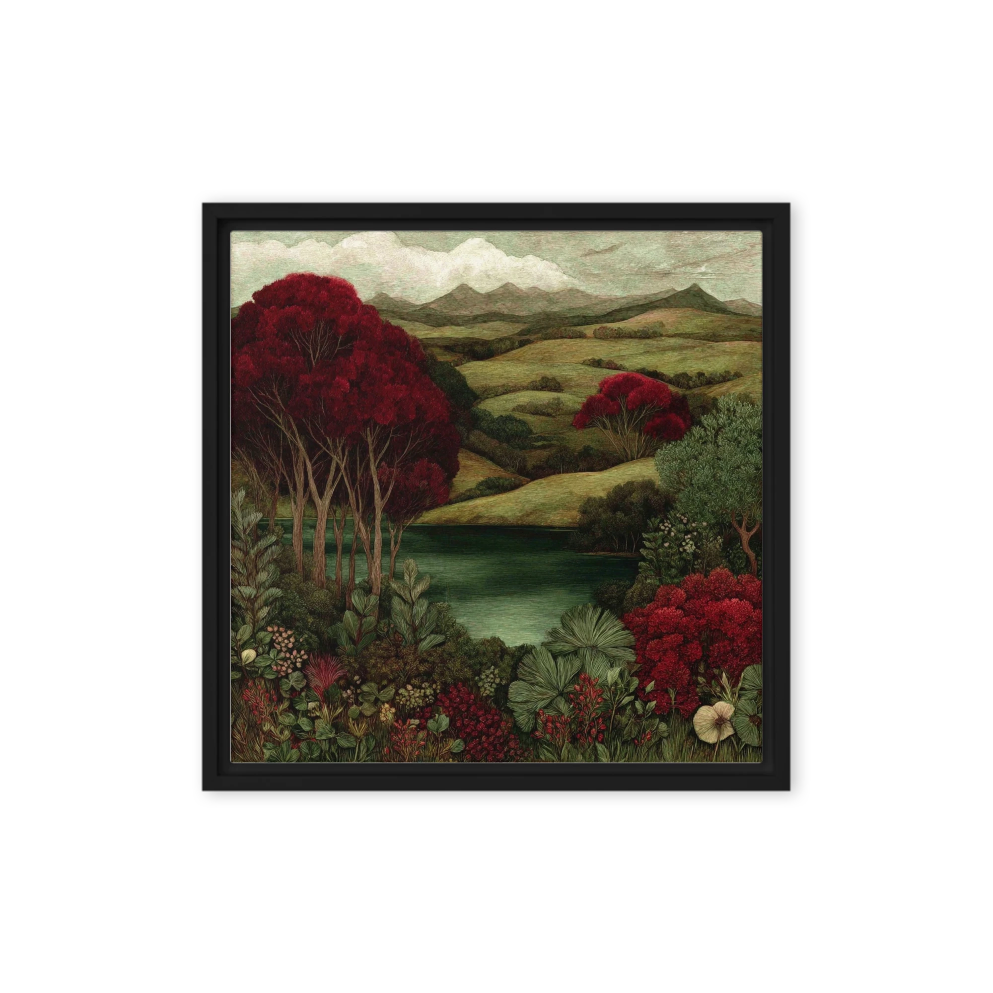 Crimson Foliage Over Rolling Hills