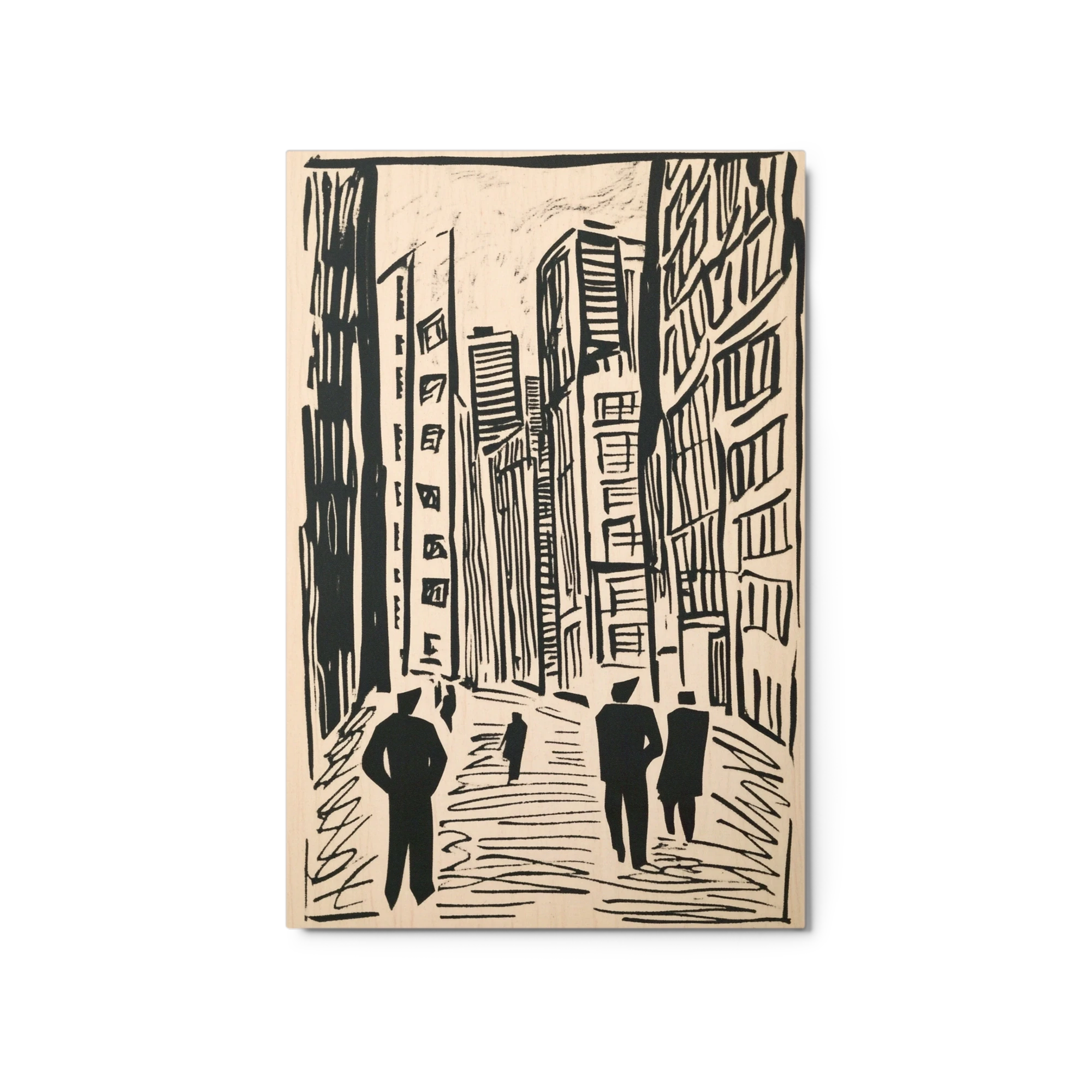 Expressionist Cityscape Woodcut