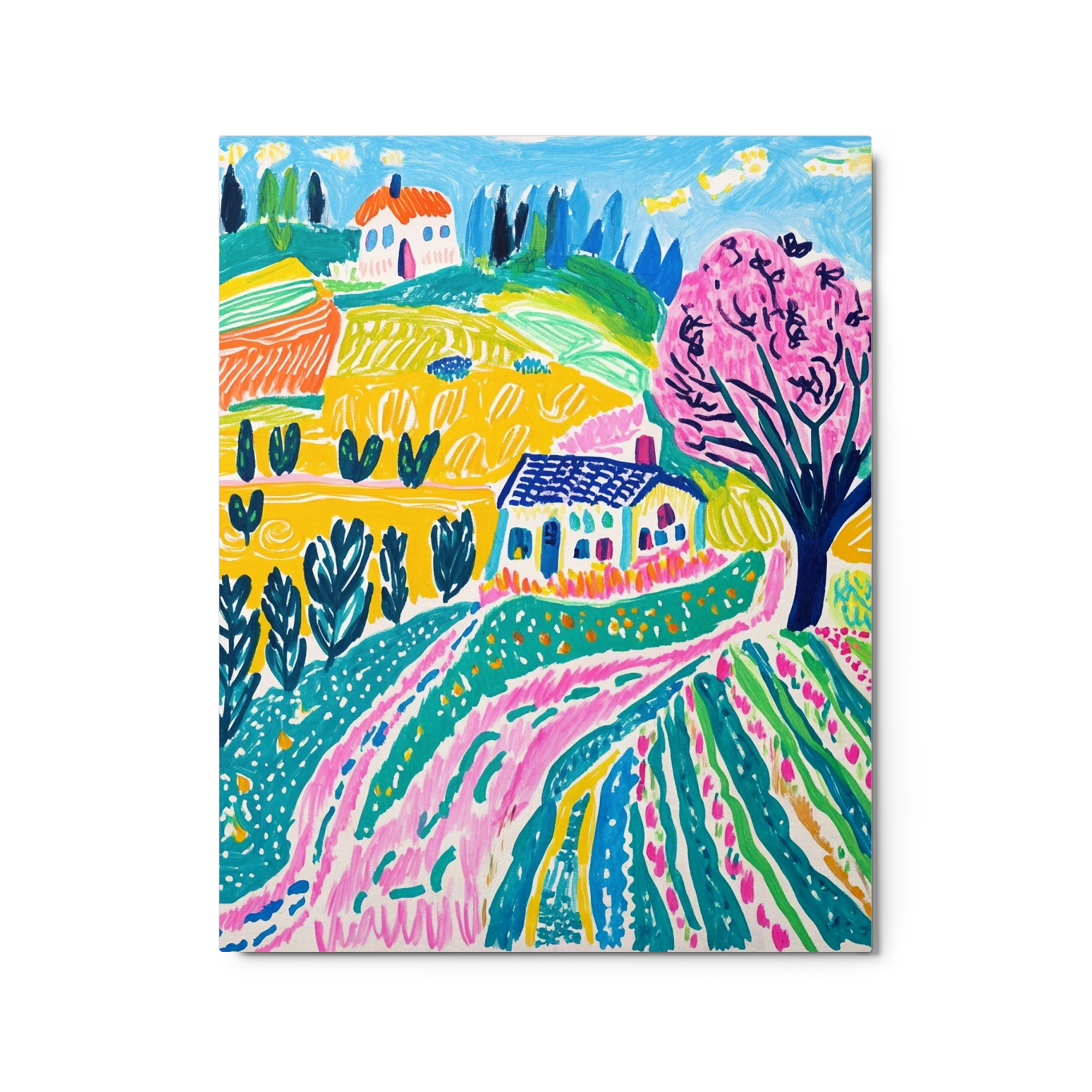 Vibrant Landscape with House and Tree