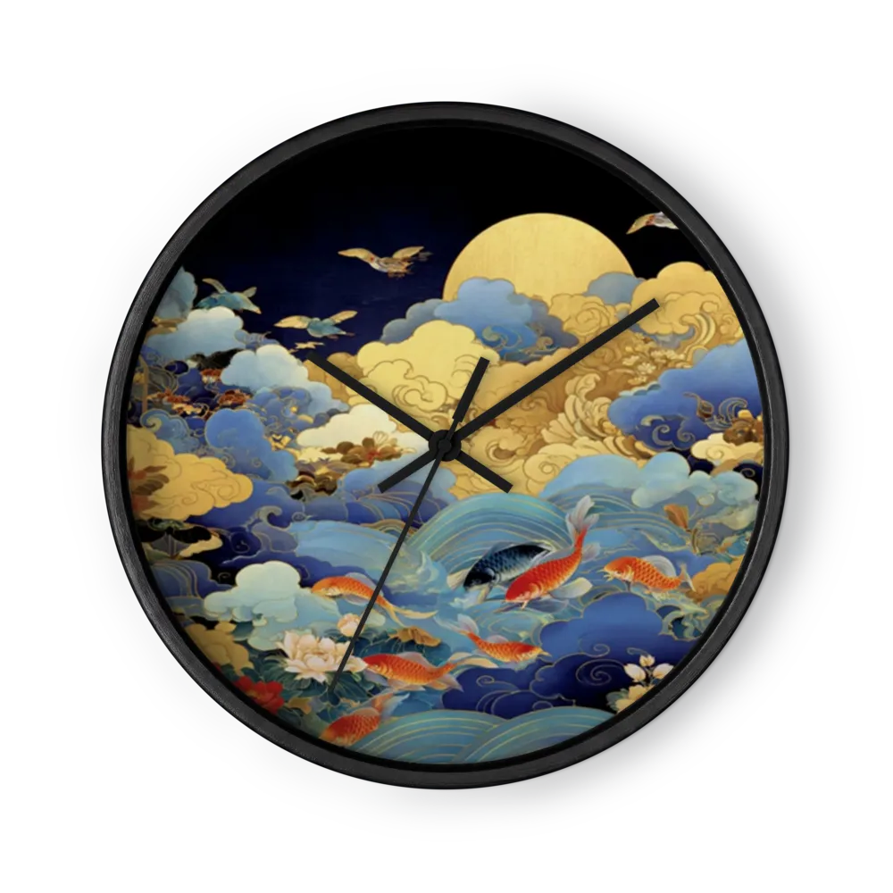 Koi and Moon Waves | Wall Clock