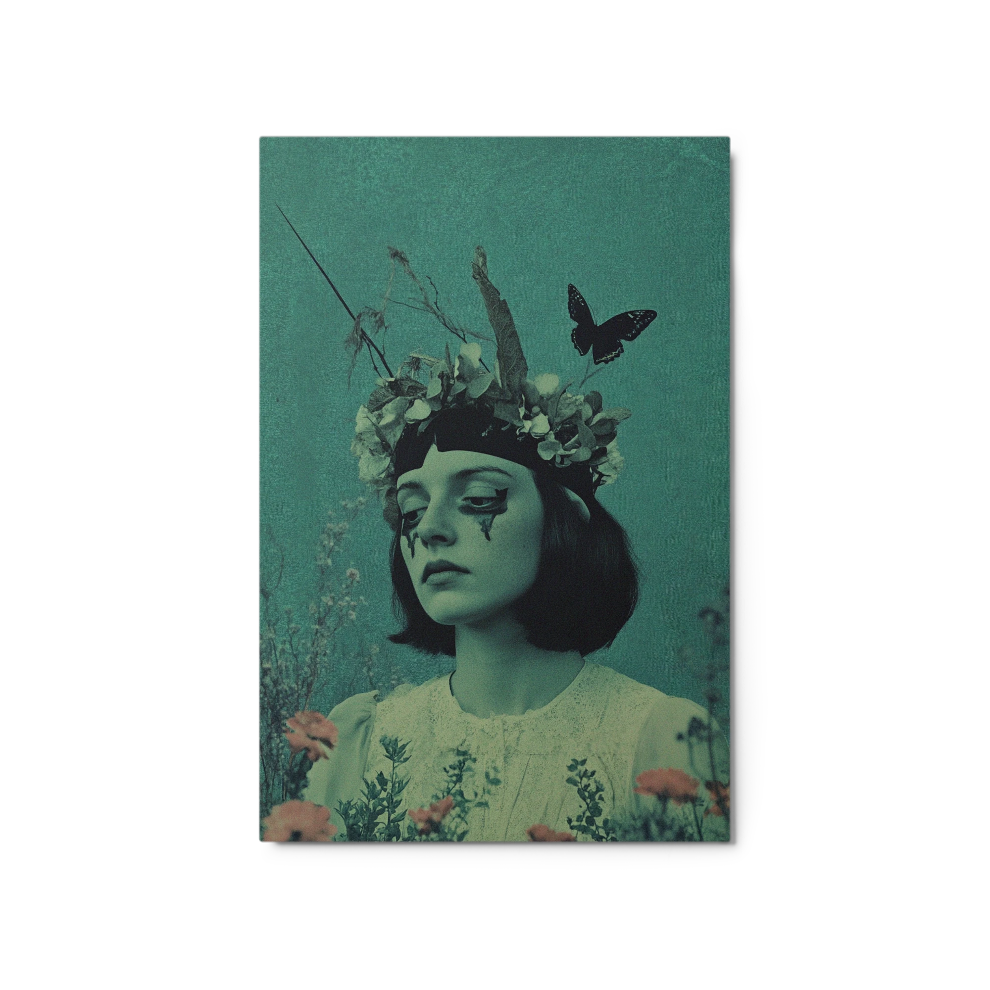 Surreal Portrait with Flowers and Butterfly