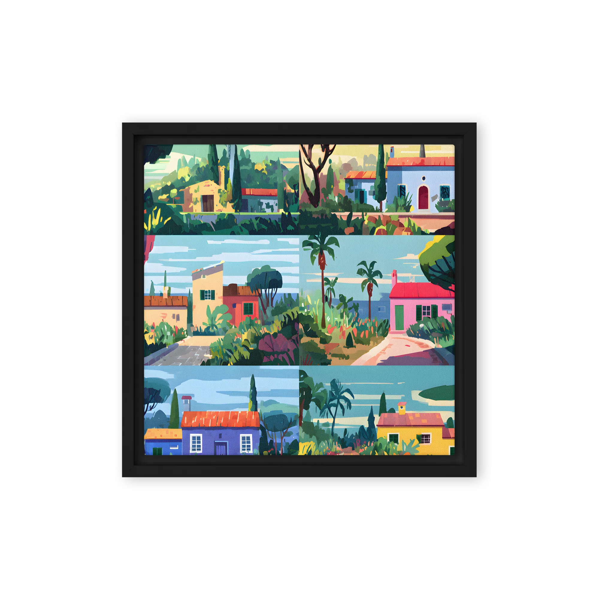 Mediterranean Coastal Villages 
 Canvas with White Frame