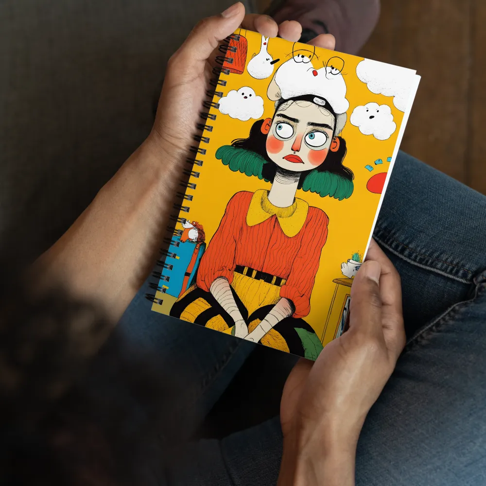 Pensive Girl with Cat Hat 
 Spiral Notebook | 140 pages