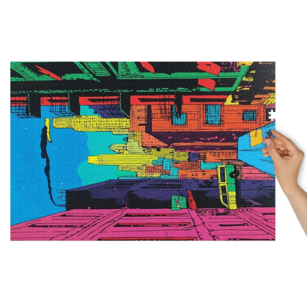 Urban Neon Skyline 
 Jigsaw Puzzle in Tin Box