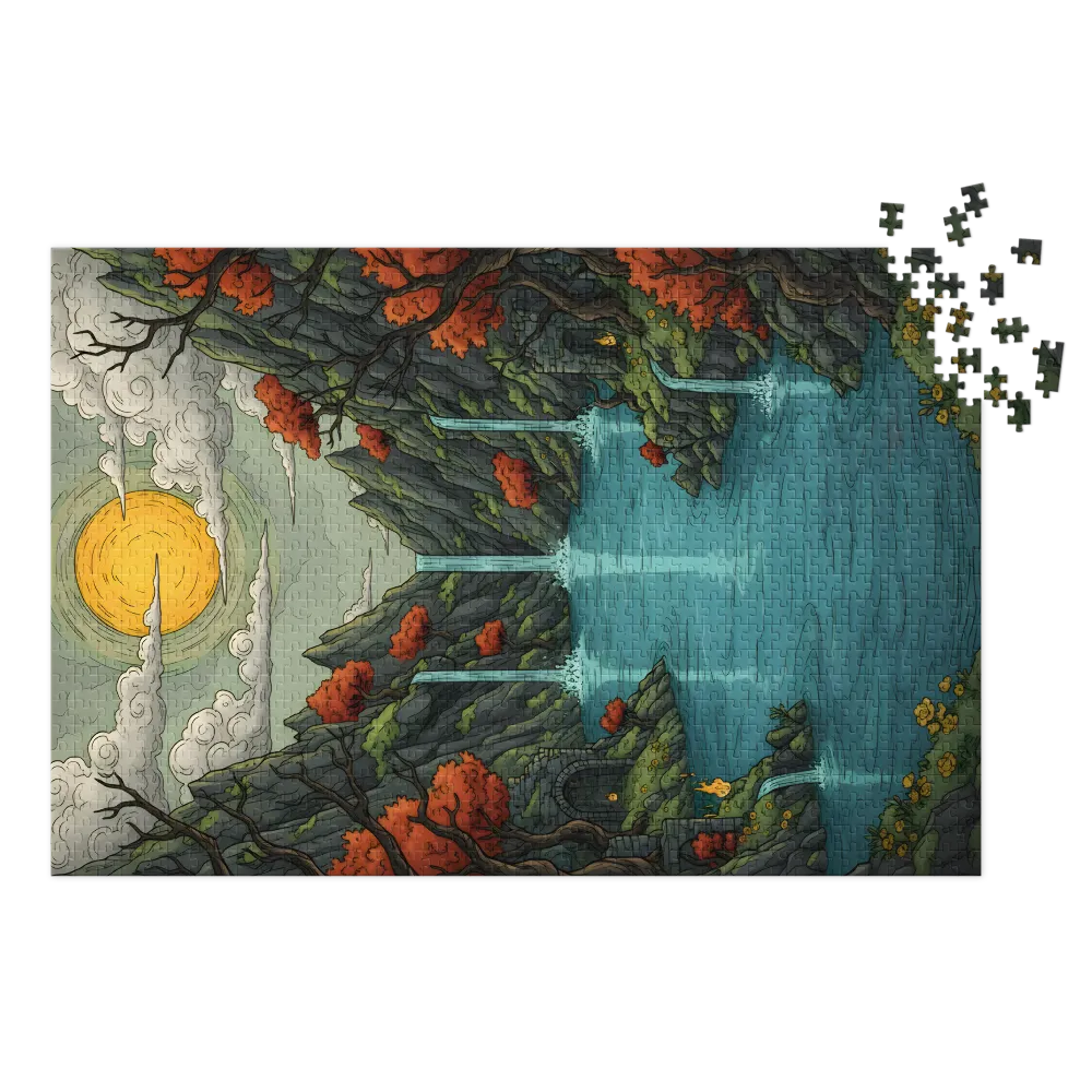 Paisagem Fantástica Lago Montanha 
 Puzzle em caixa de metal