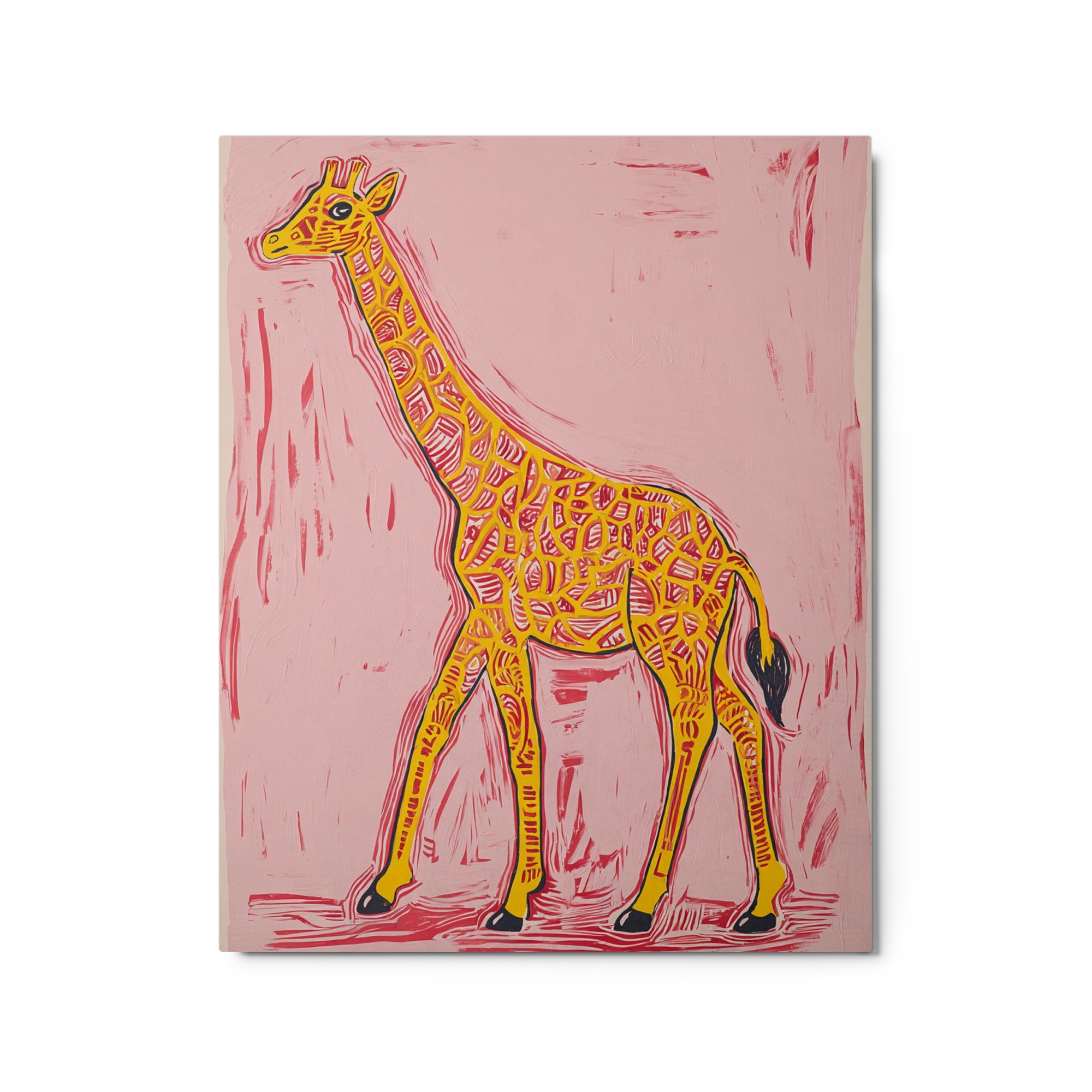 Pink Giraffe Linocut