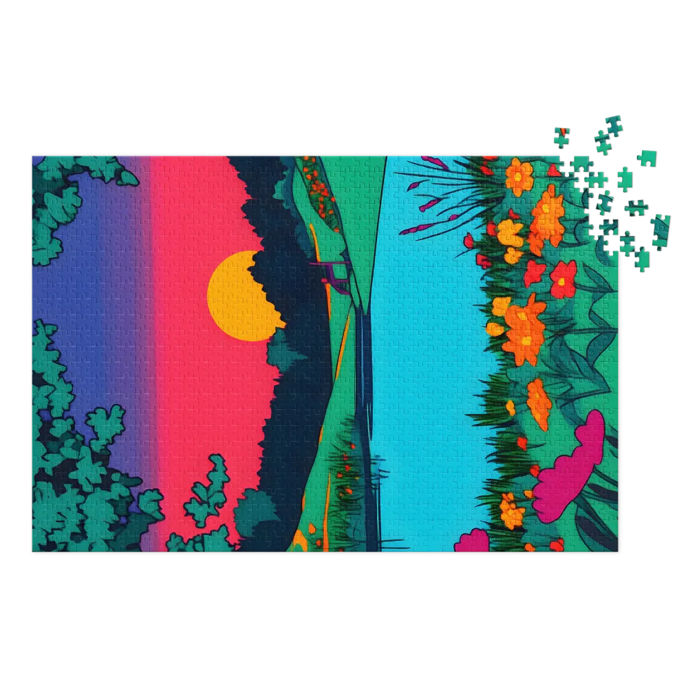 Vivid Sunset Lake 
 Jigsaw Puzzle in Tin Box