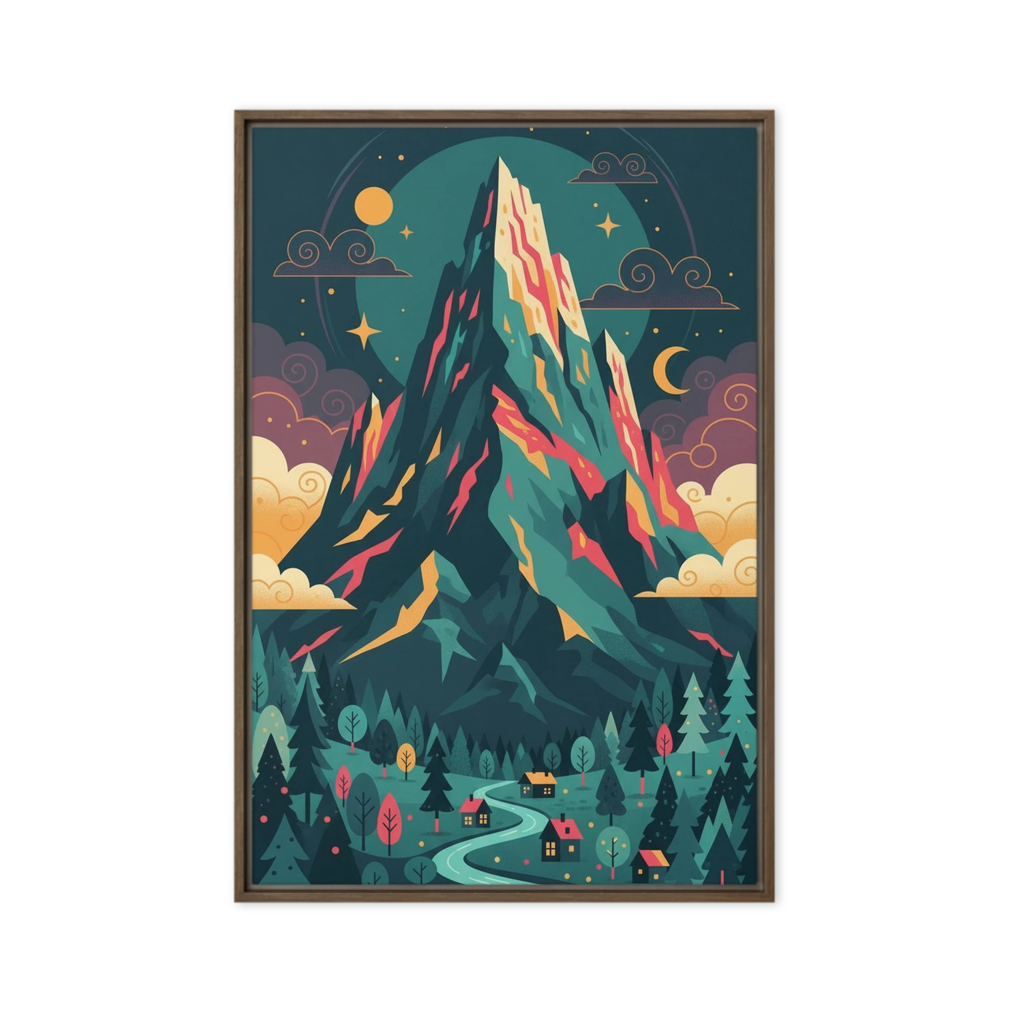 Nightfall Mountain Village | Art Print