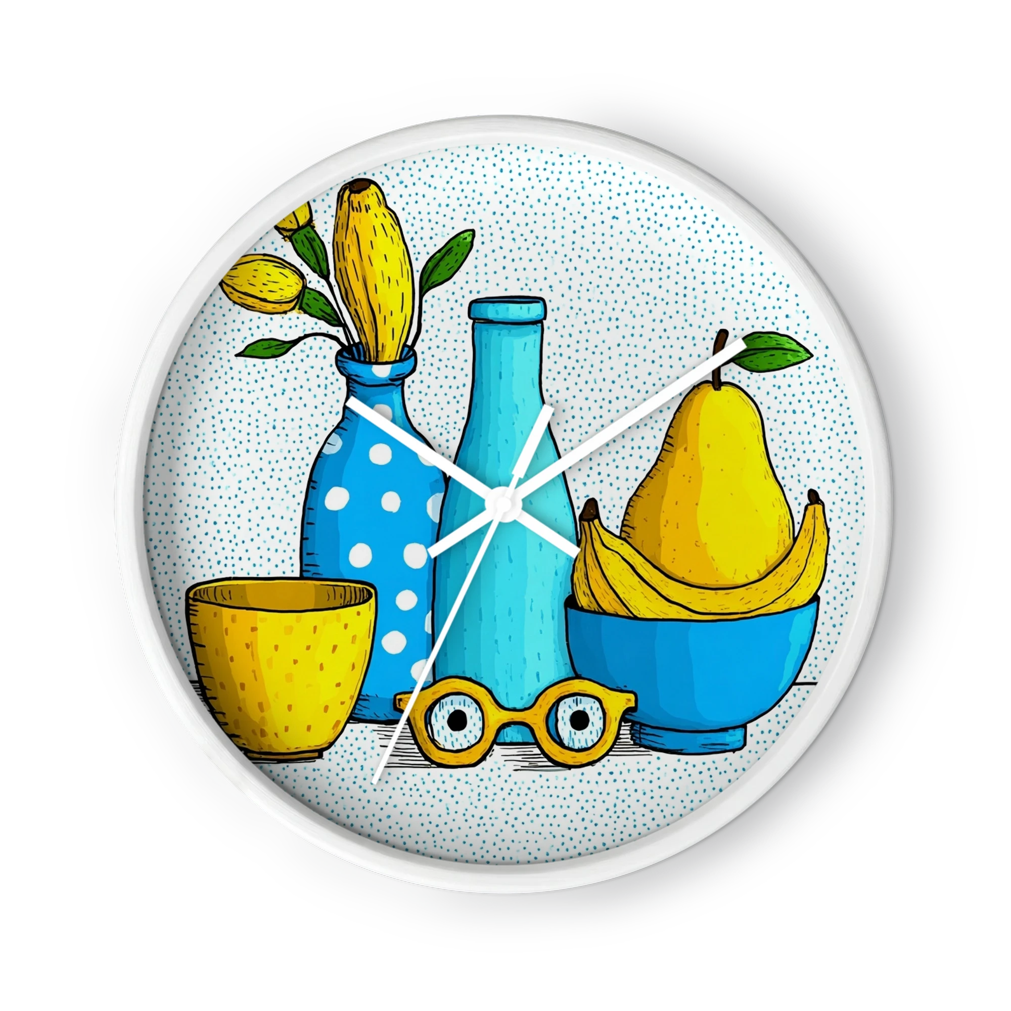 Yellow Fruit and Blue Vases