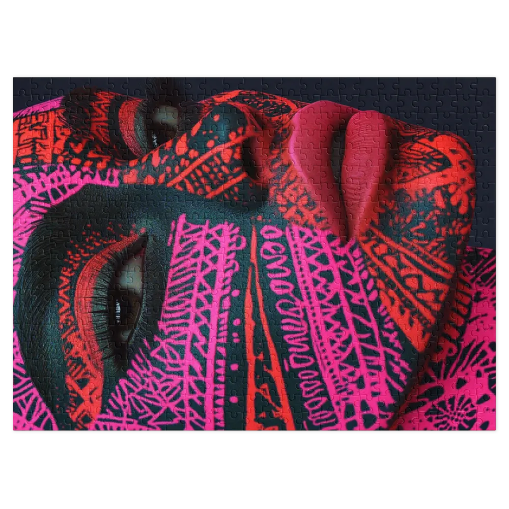 Rosto Tribal Neon 
 Puzzle em caixa de metal