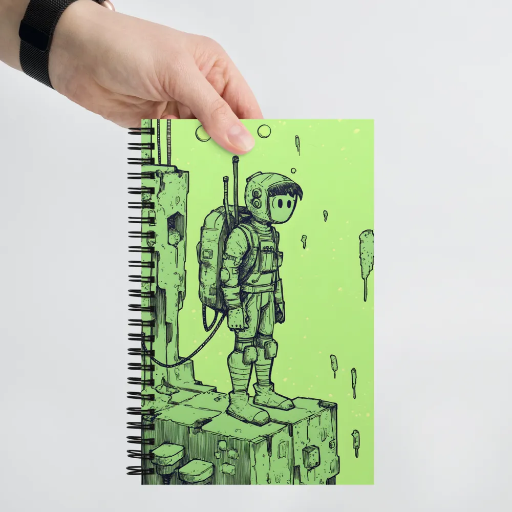 Solitary Astronaut in Lime Green Cosmos 
 Spiral Notebook | 140 pages
