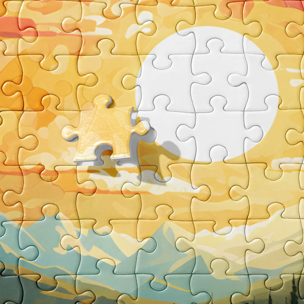 Stained Glass Mountain Sunset 
 Jigsaw Puzzle