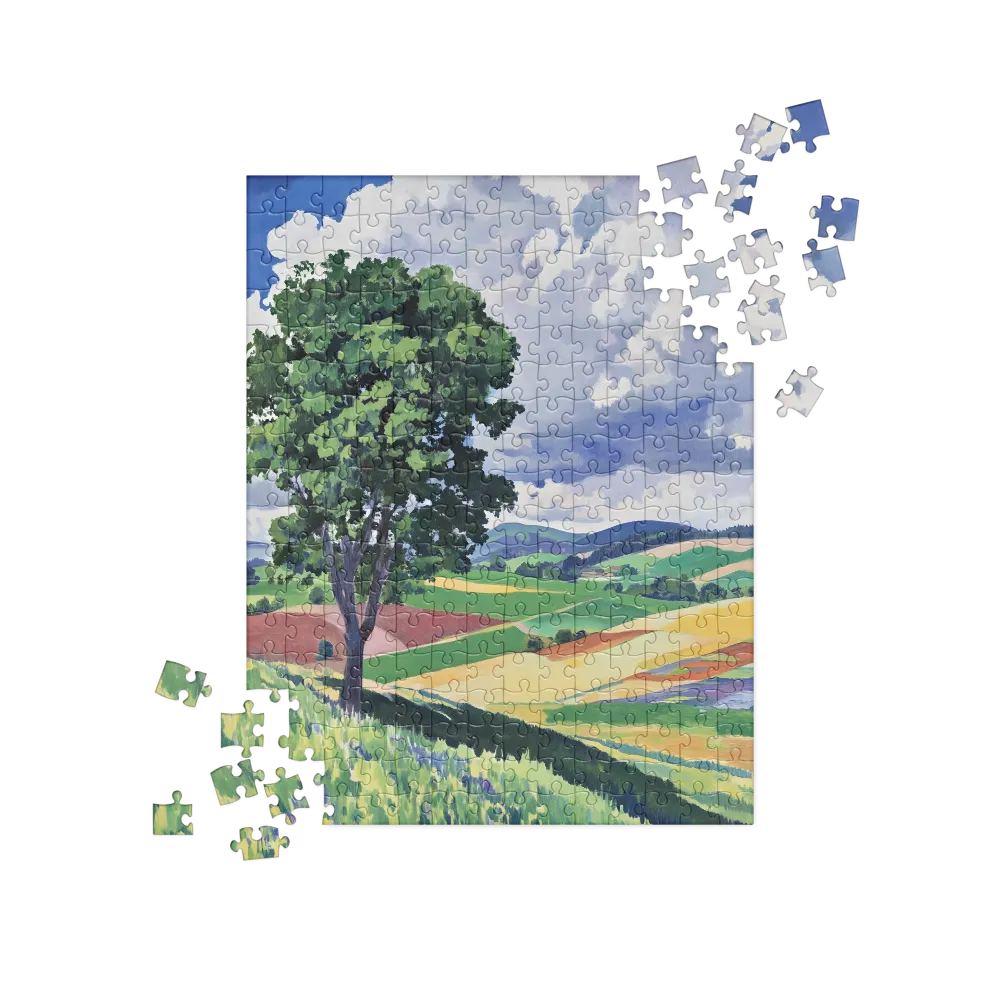Lone Tree in Summer Fields 
 Jigsaw Puzzle in Tin Box