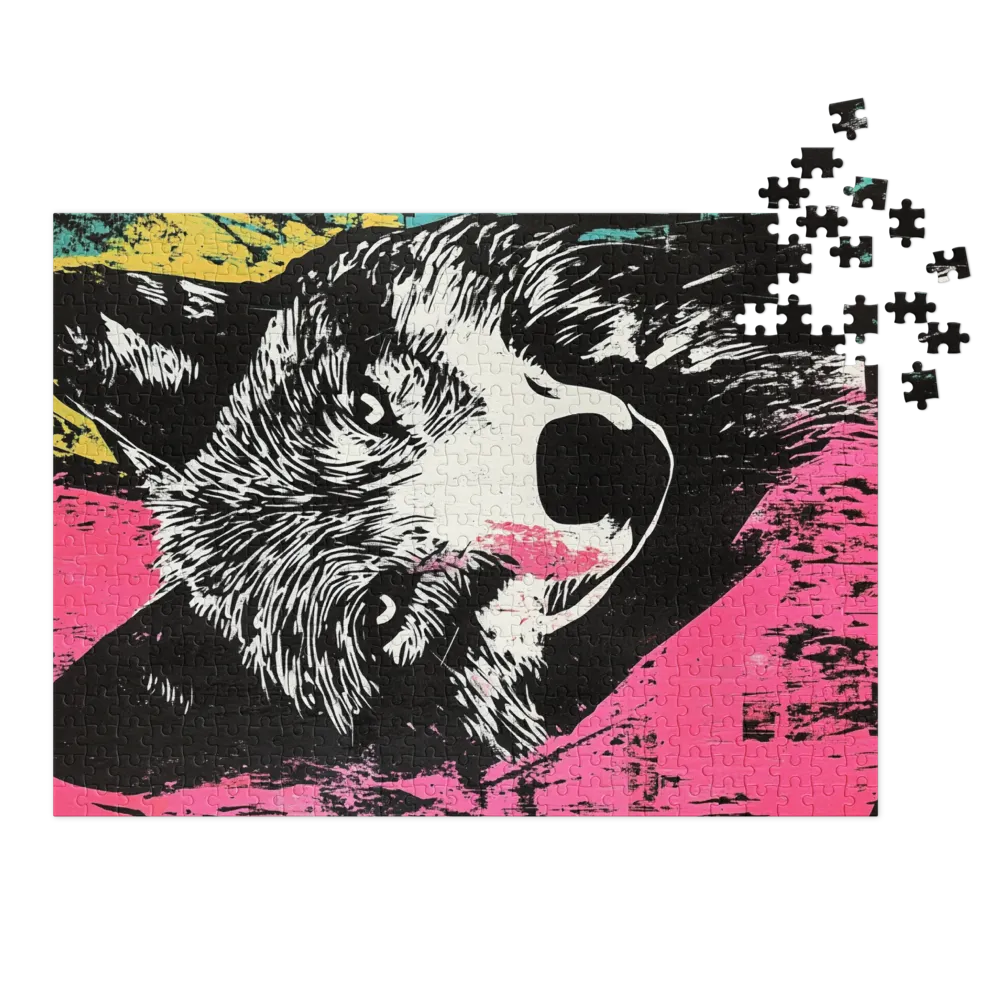 Retrato de Lobo Neon 
 Puzzle em caixa de metal
