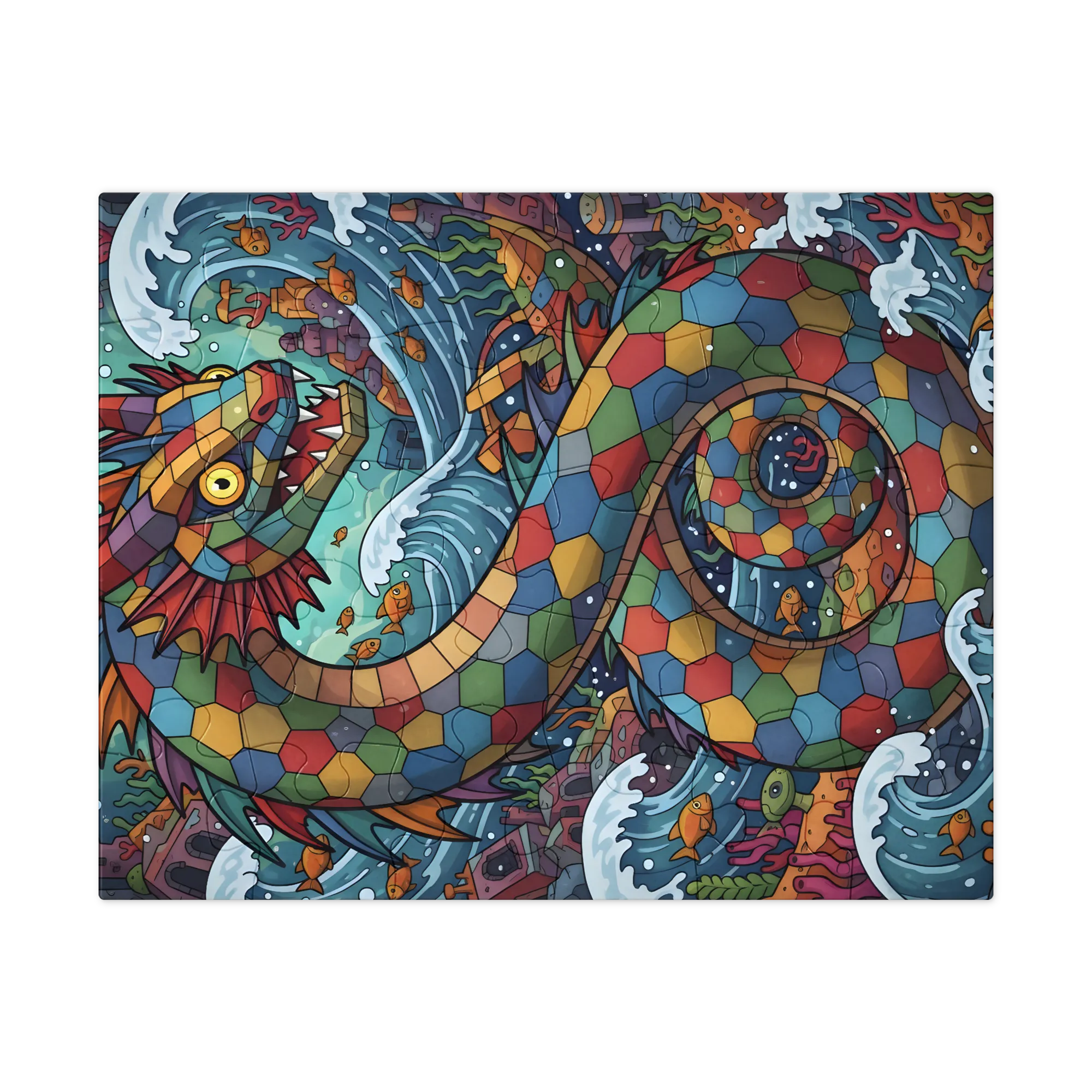 Mosaic Sea Serpent 
 Jigsaw Puzzle in Tin Box