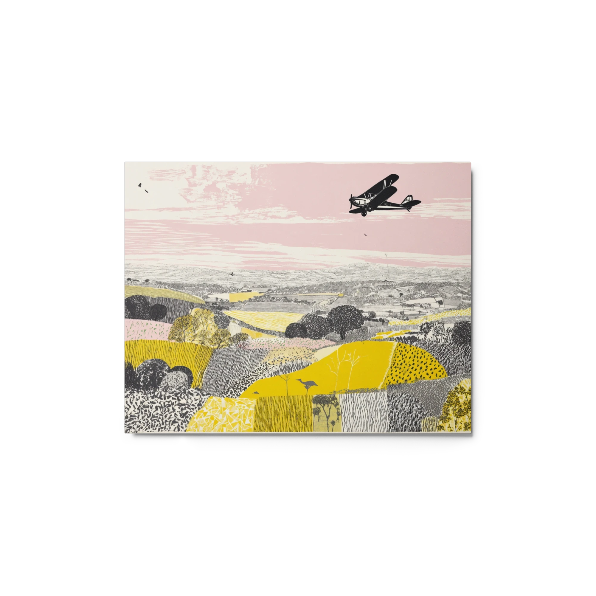 Biplane Over Pastoral Fields