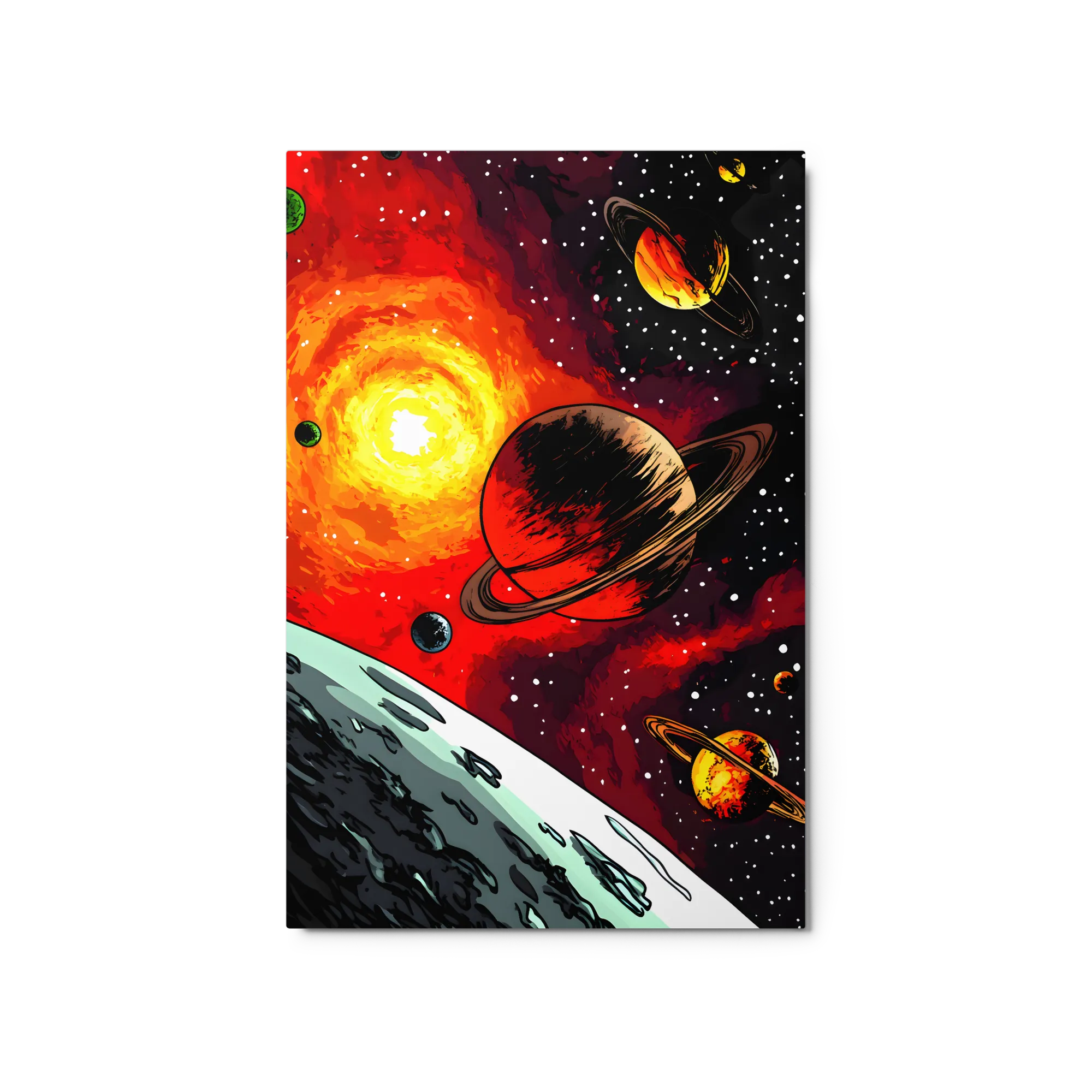 Ringed Planets in a Fiery Nebula 
 Canvas | 20″x 28″