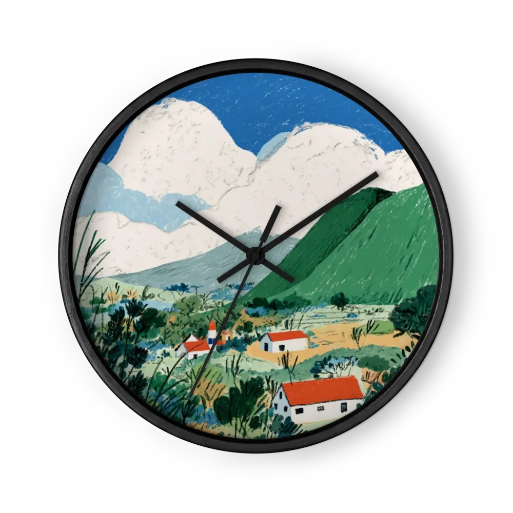 Village Beneath Crescent Moon | Wall Clock