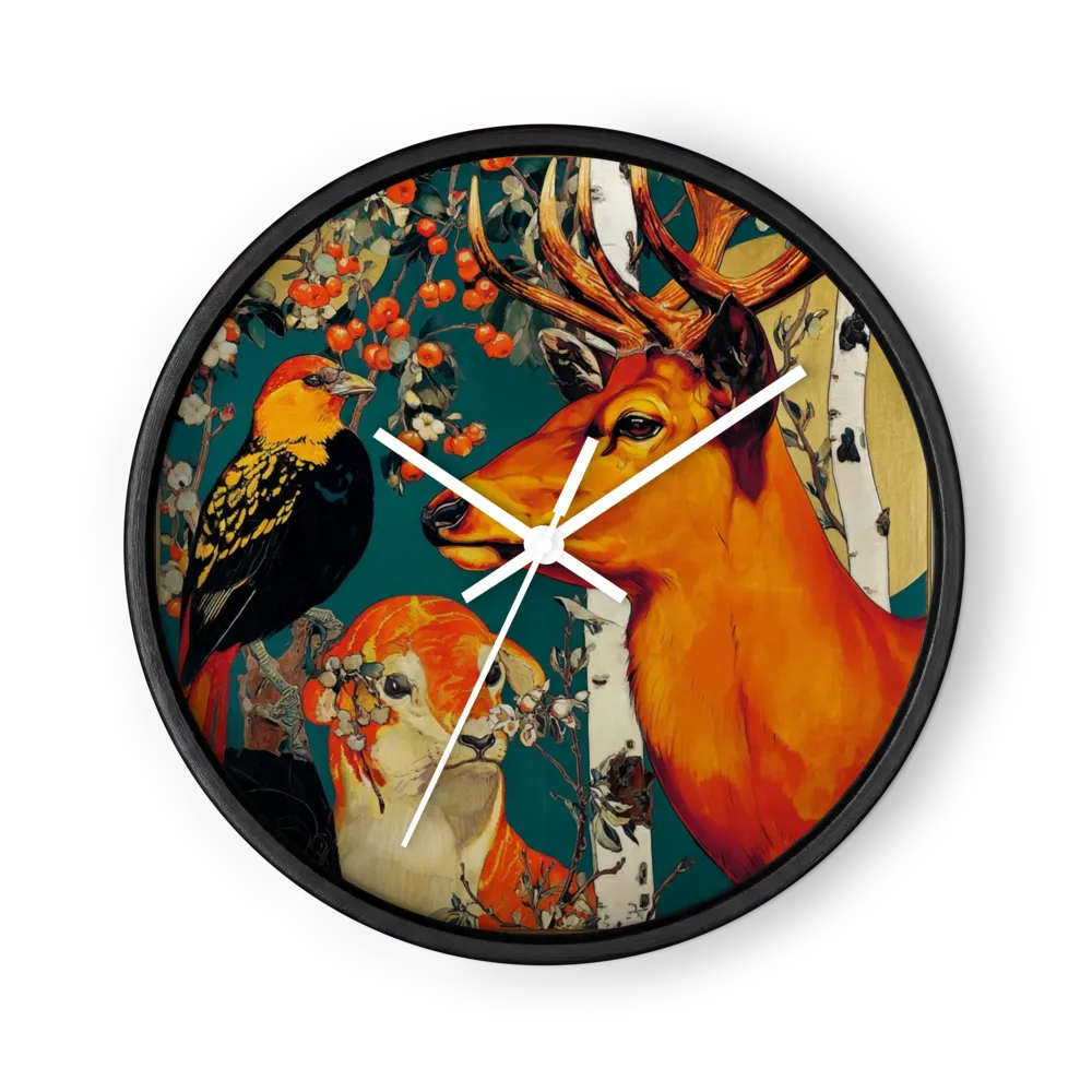 Art Nouveau Figures In Vermilion — Stag, Songbird, Evening Dress