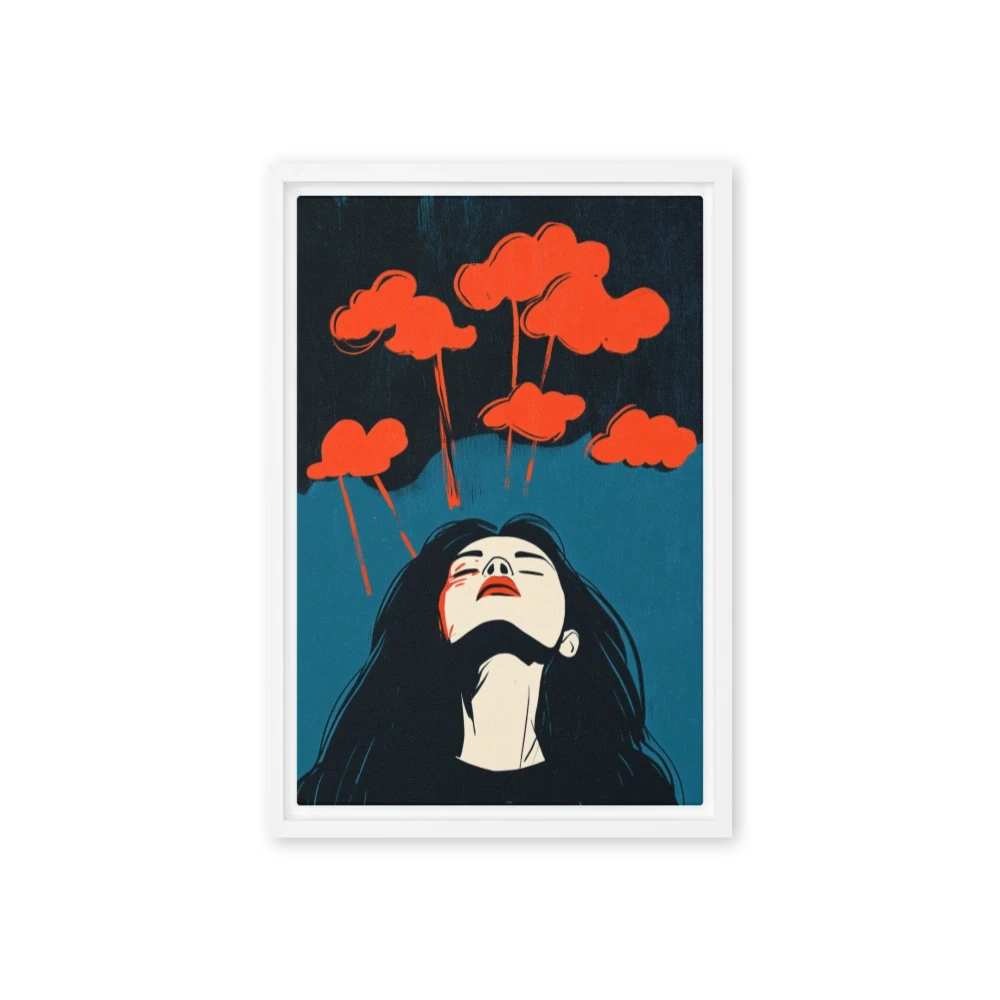 Modern Graphic Illustration of Woman with Clouds