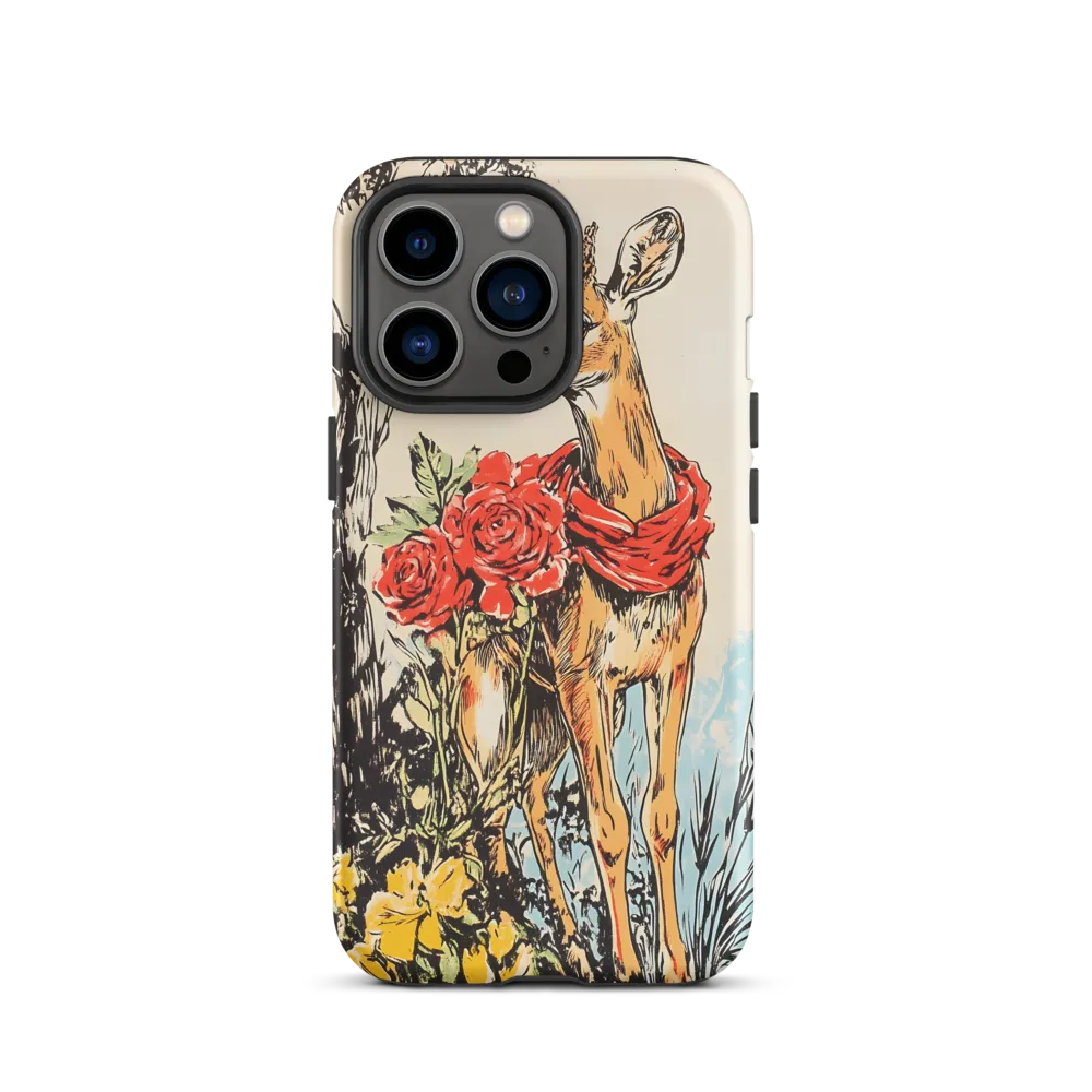Deer with Red Scarf and Flowers | Phone Case