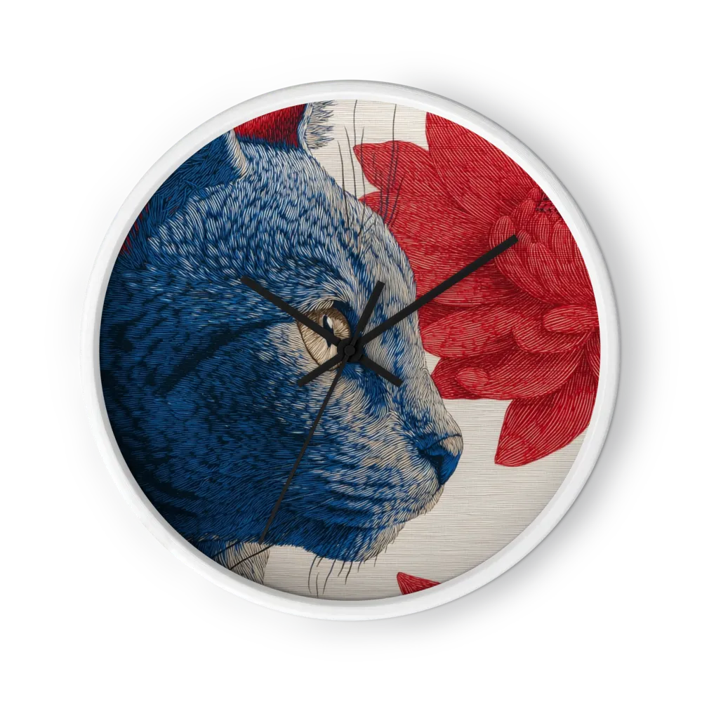 Blue Cat and Crimson Bloom | Wall Clock