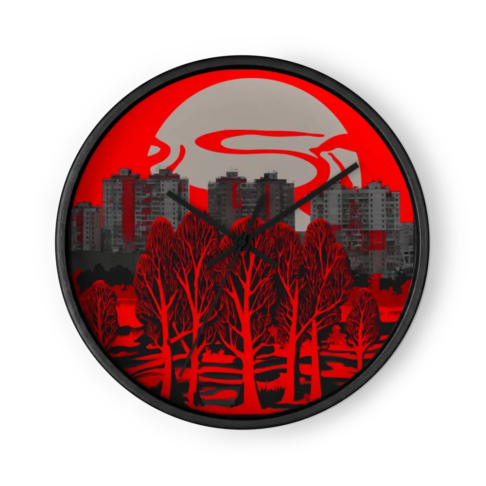 Crimson Canopy and City | Wall Clock