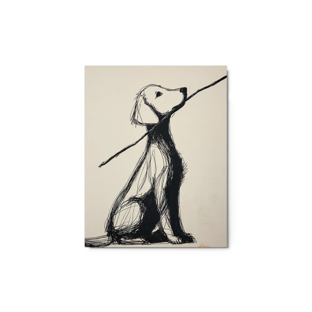 Dog Holding a Stick | Art Print