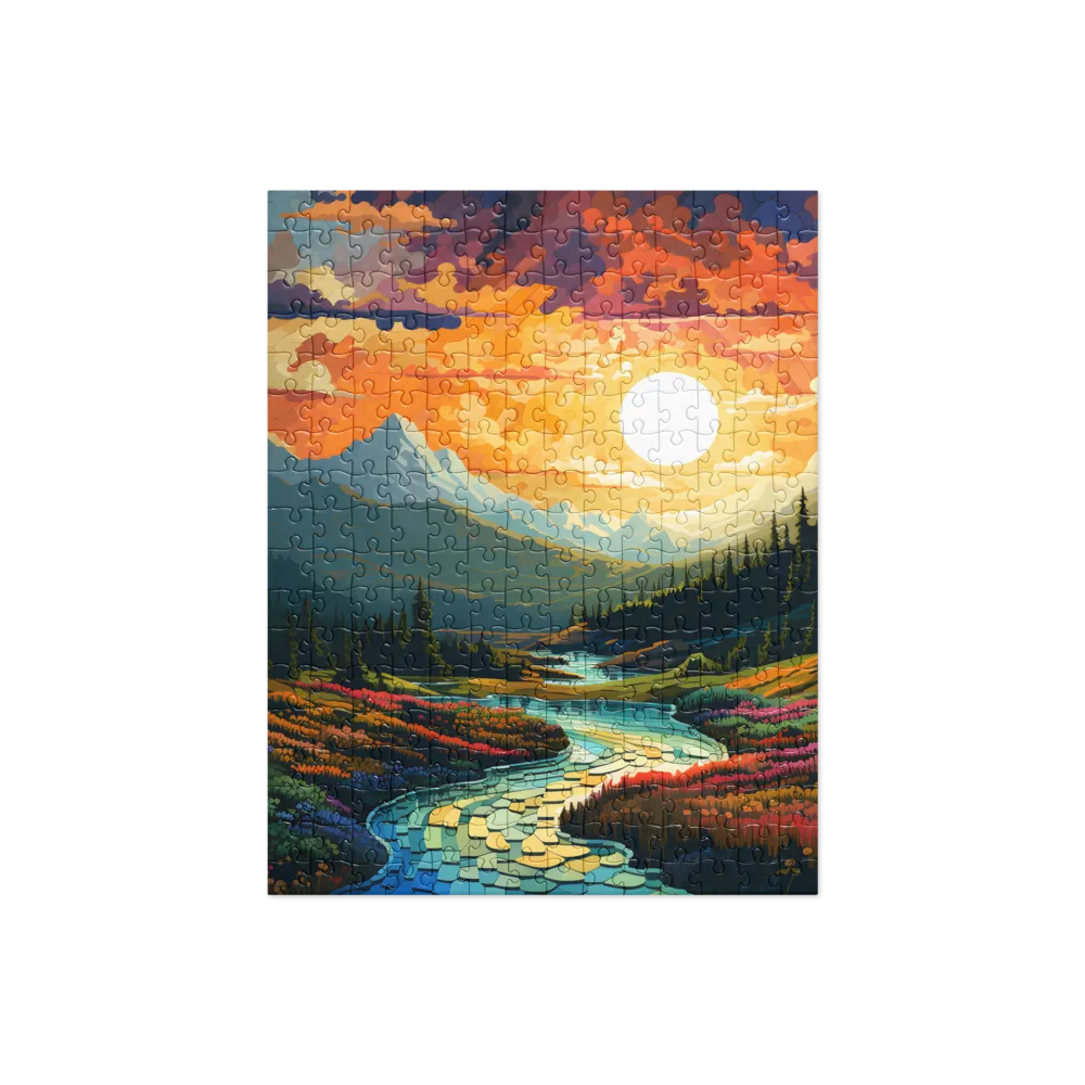 Stained Glass Mountain Sunset 
 Jigsaw Puzzle