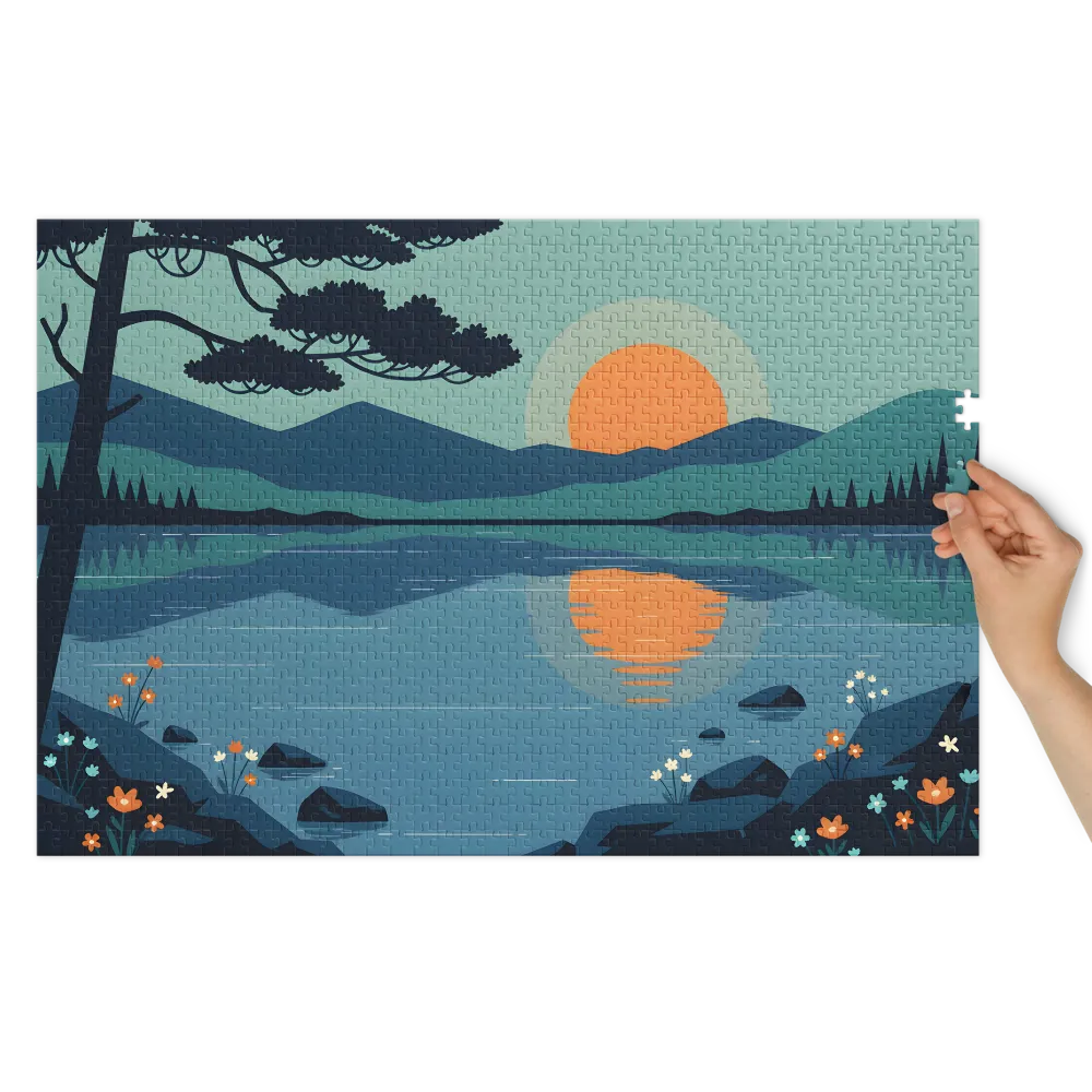 Lake Mountain Sunset 
 Jigsaw Puzzle in Tin Box