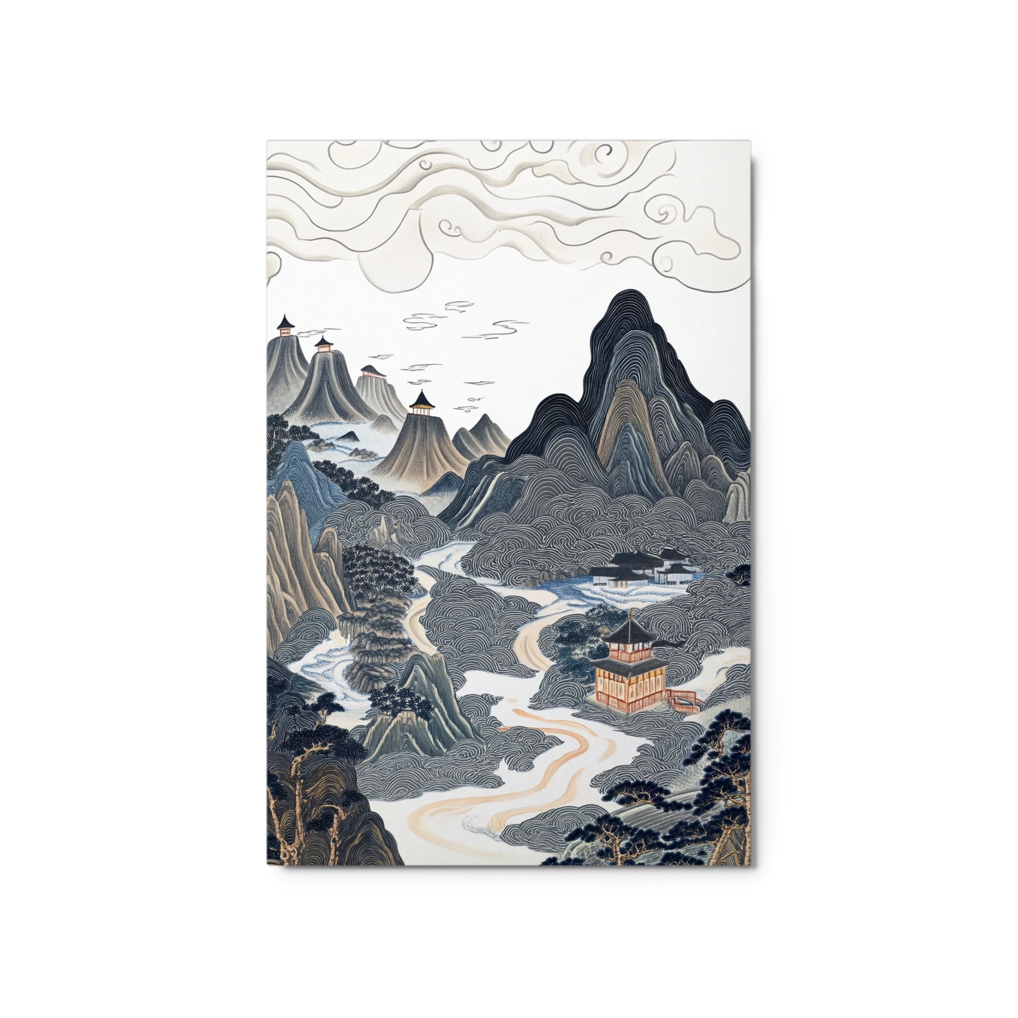 Traditional Asian Landscape with Mountains and Temple