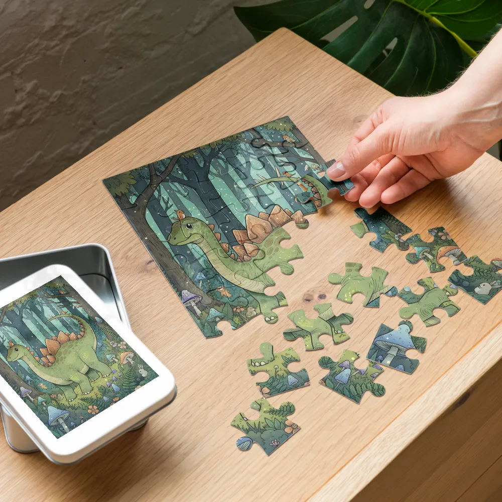 Woodland Stegosaurus 
 Jigsaw Puzzle in Tin Box