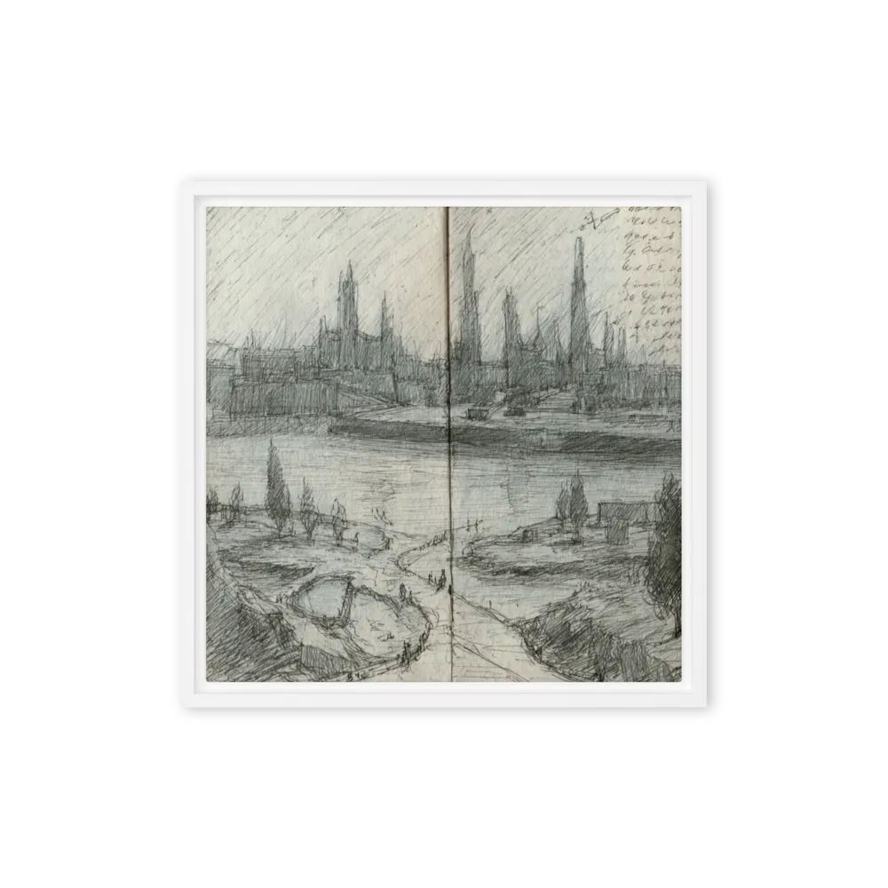 Skyline Over the Water 
 Poster with Black Frame | 18″x 18″