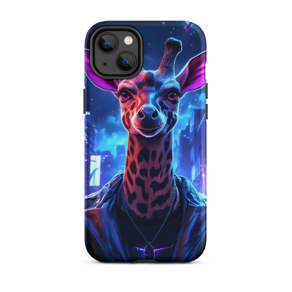 Surreal Giraffe Portrait in Neon City | Phone Case