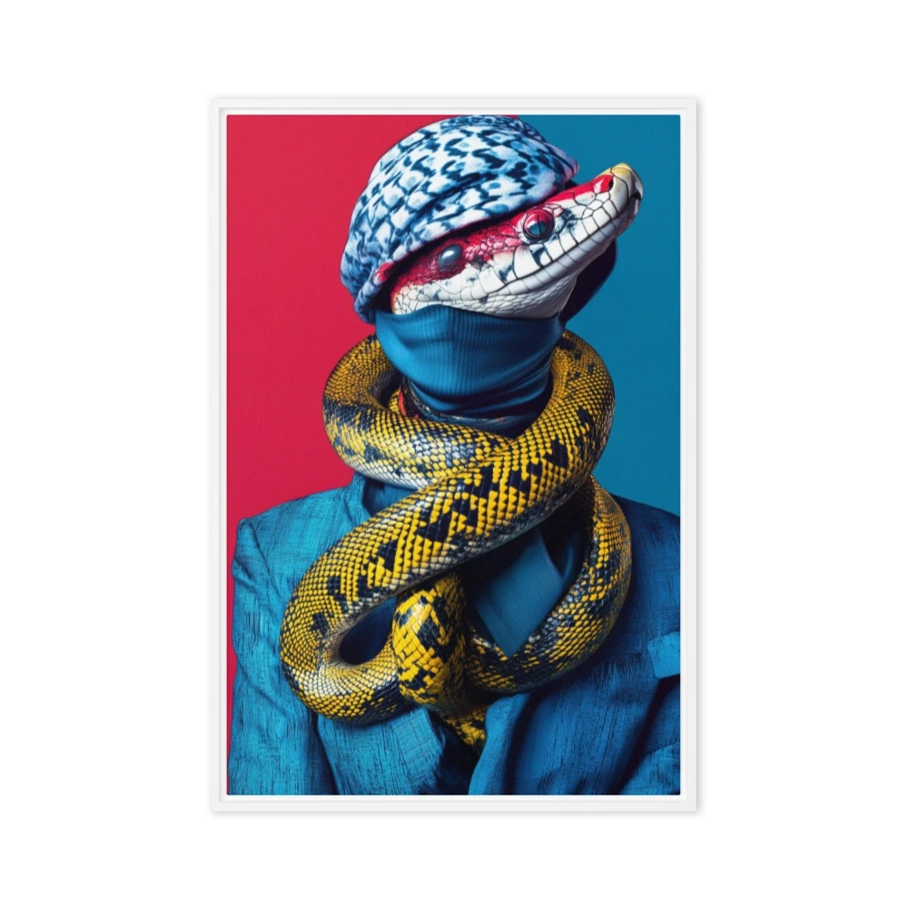Surreal Human Figure with Snake and Lizard Head