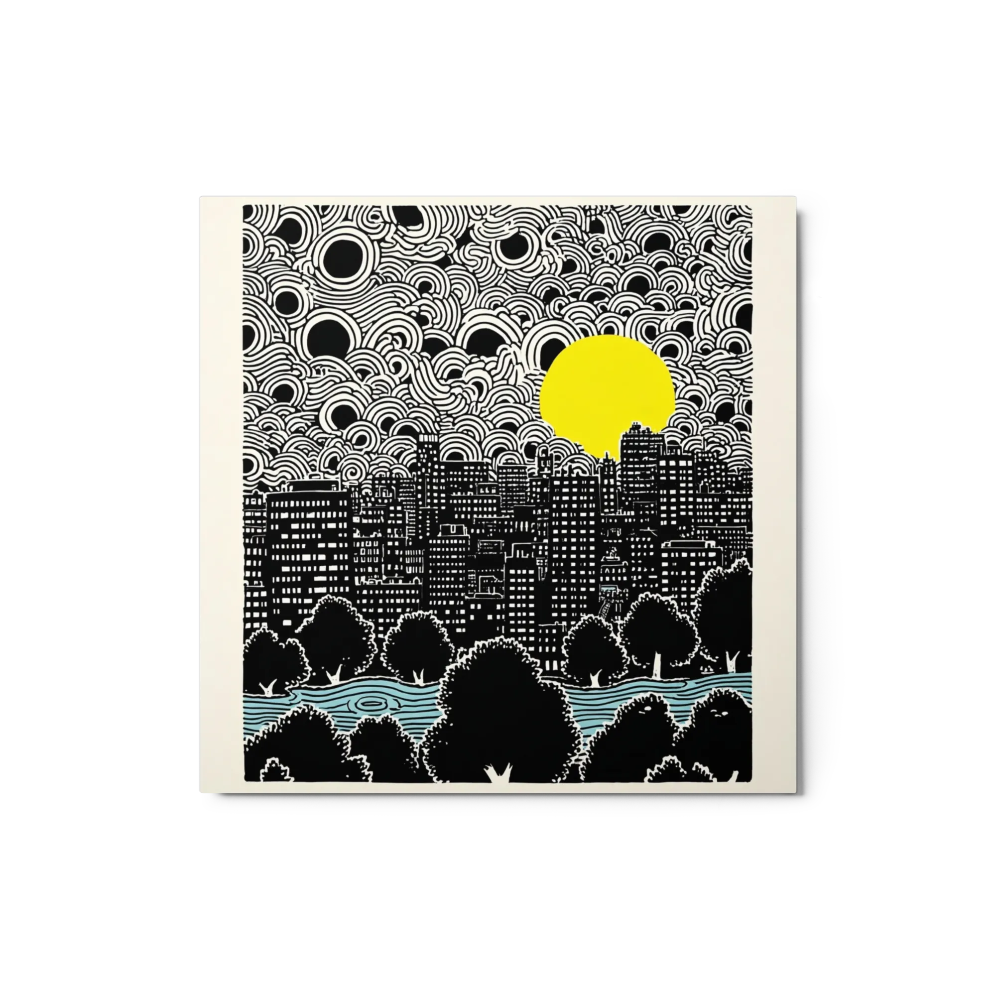 Graphic City Skyline and Yellow Sun