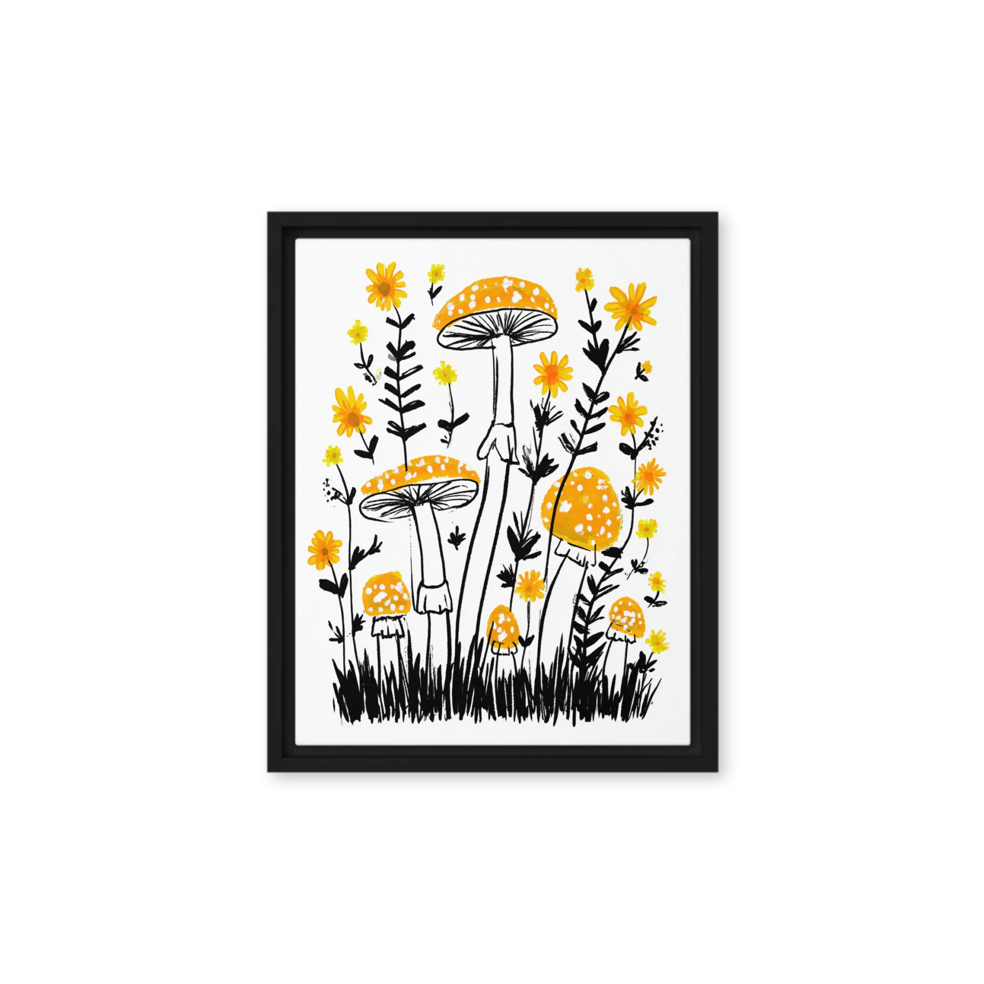Golden Mushrooms and Wildflowers