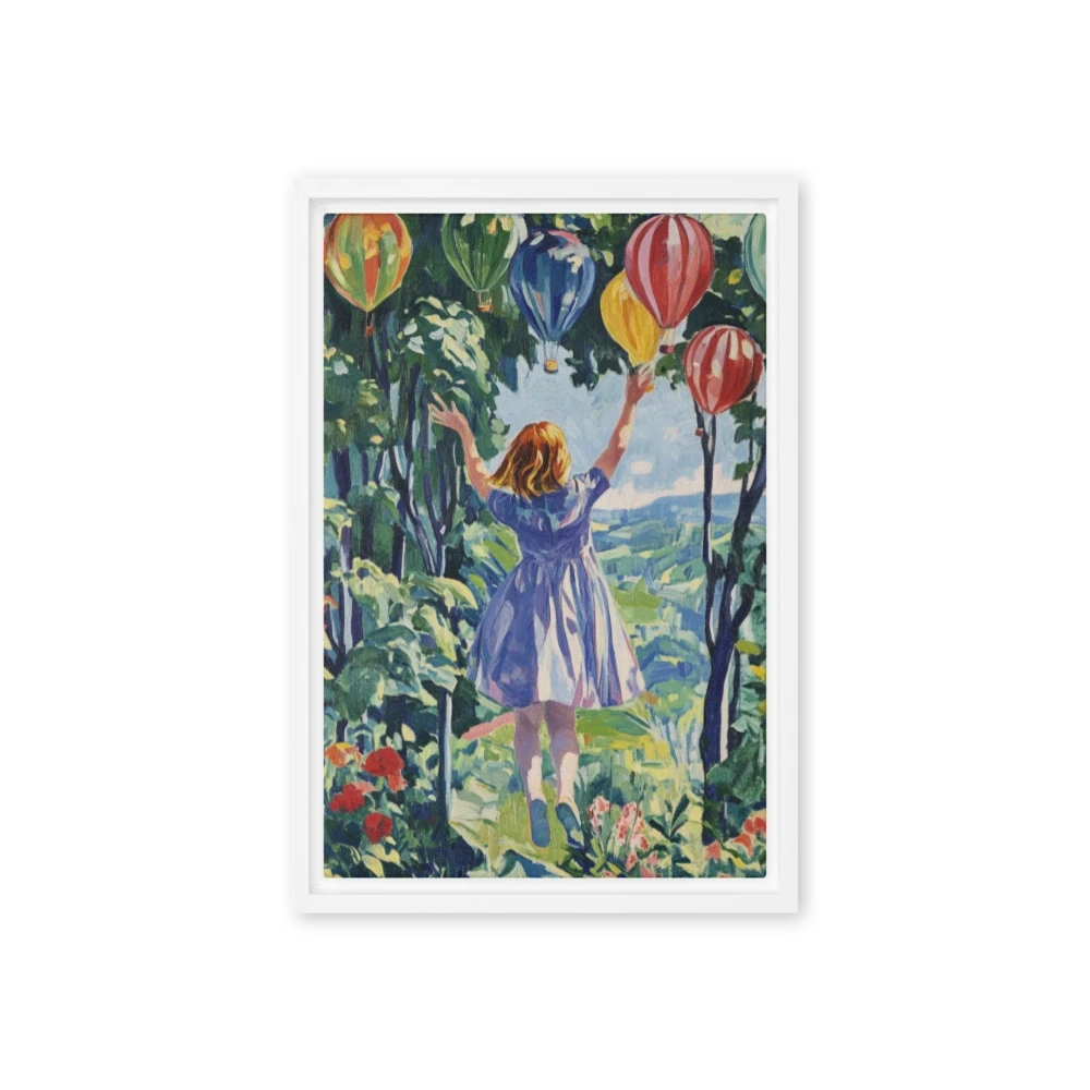 Girl with Balloons in Lush Landscape